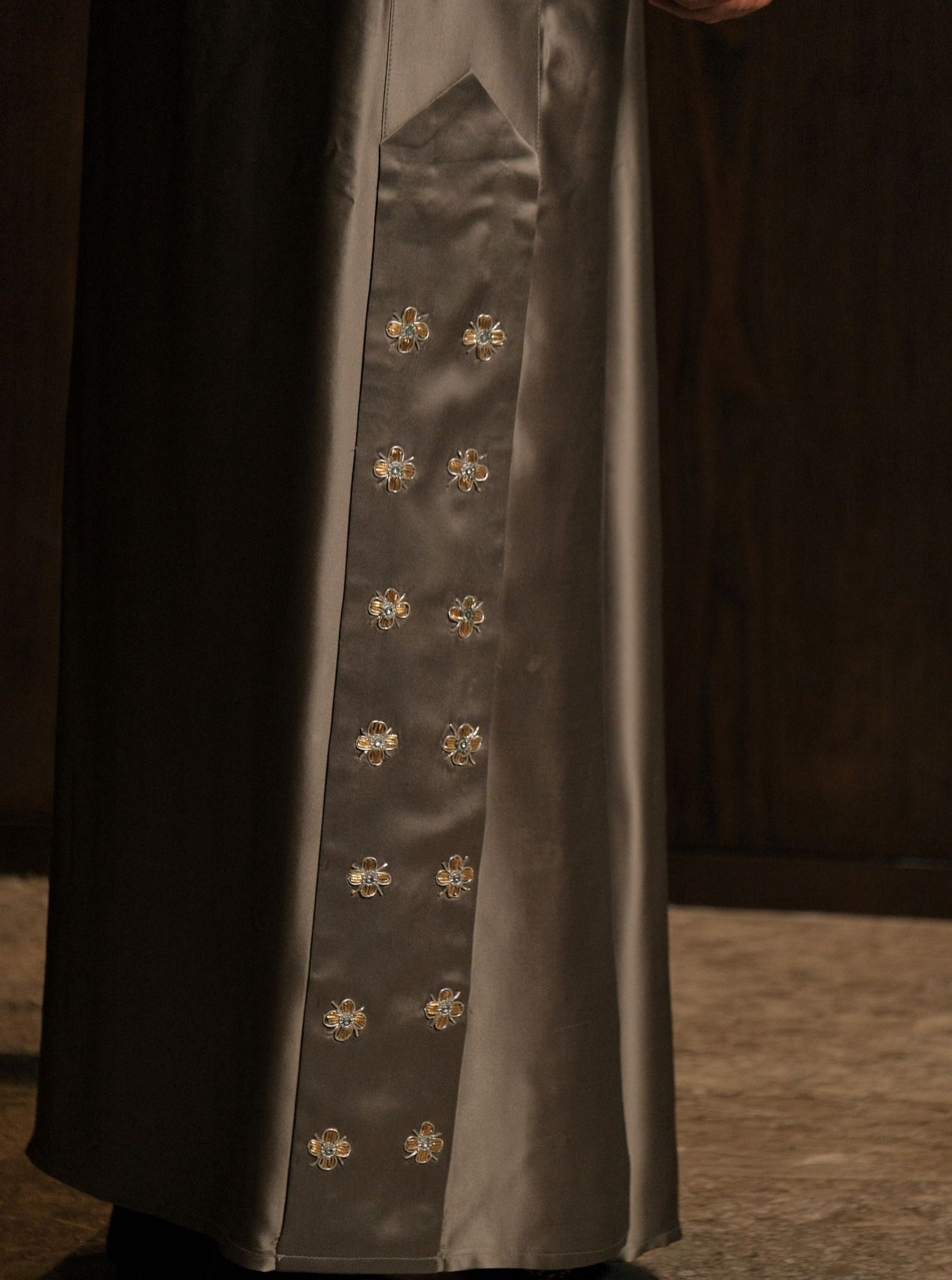 Embroidered Grey Silk National