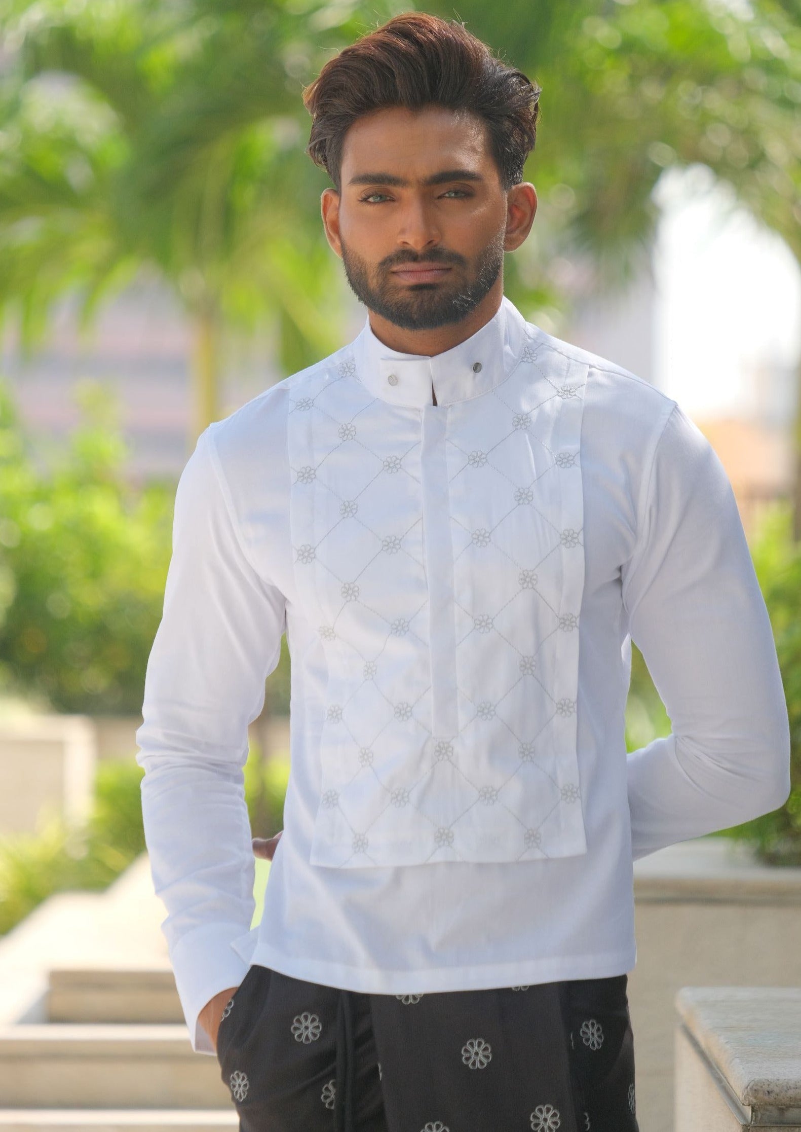 Black Full Embriodered Sal Mal Cotton Sarong & Cotton Admiral Sal Mal Panel Shirt
