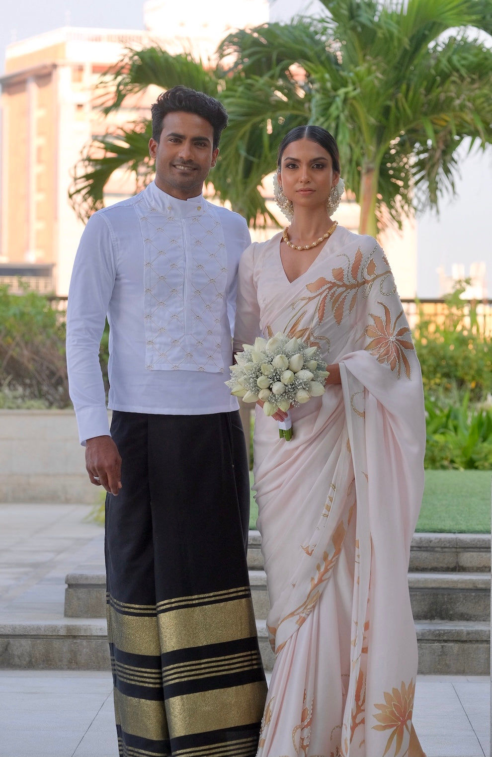 Gold Threaded Handloom Sarong x Admiral Crown Shirt