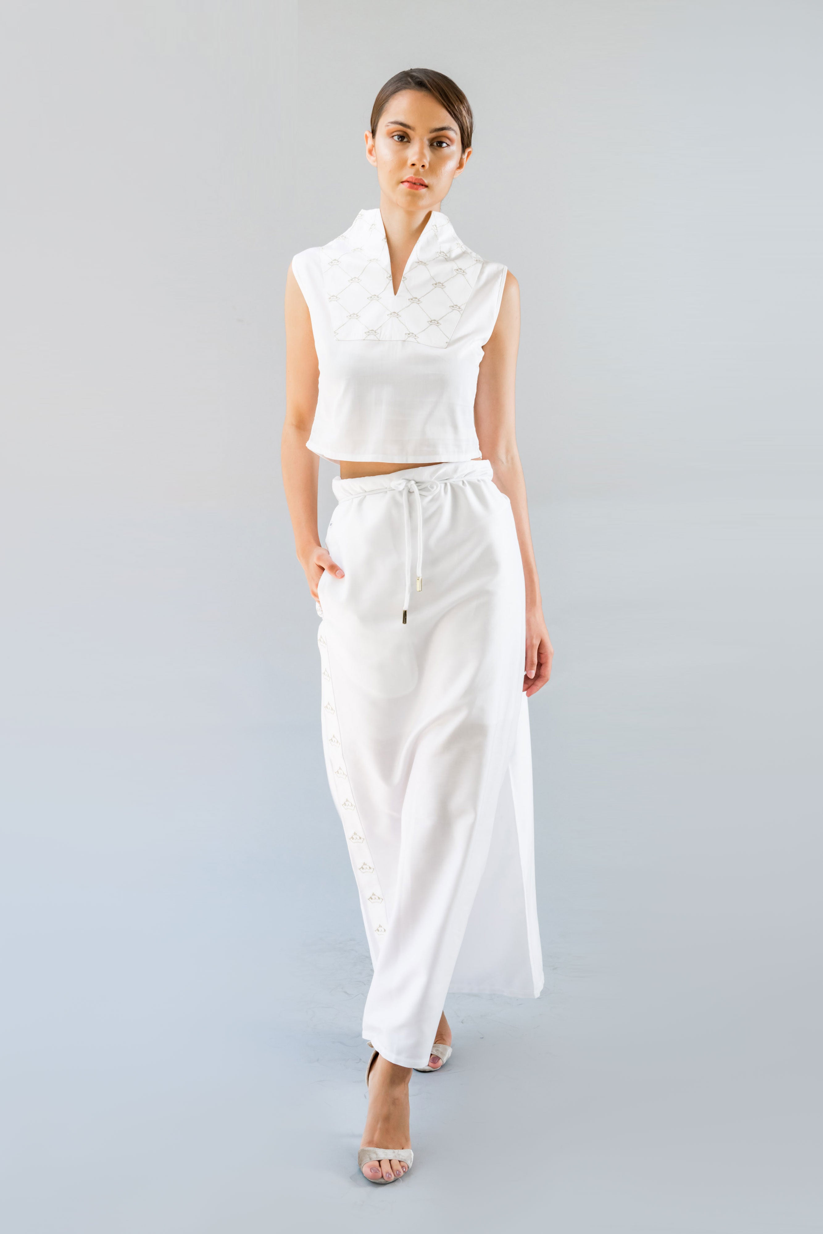 Crown Embroidery Tuxedo Top