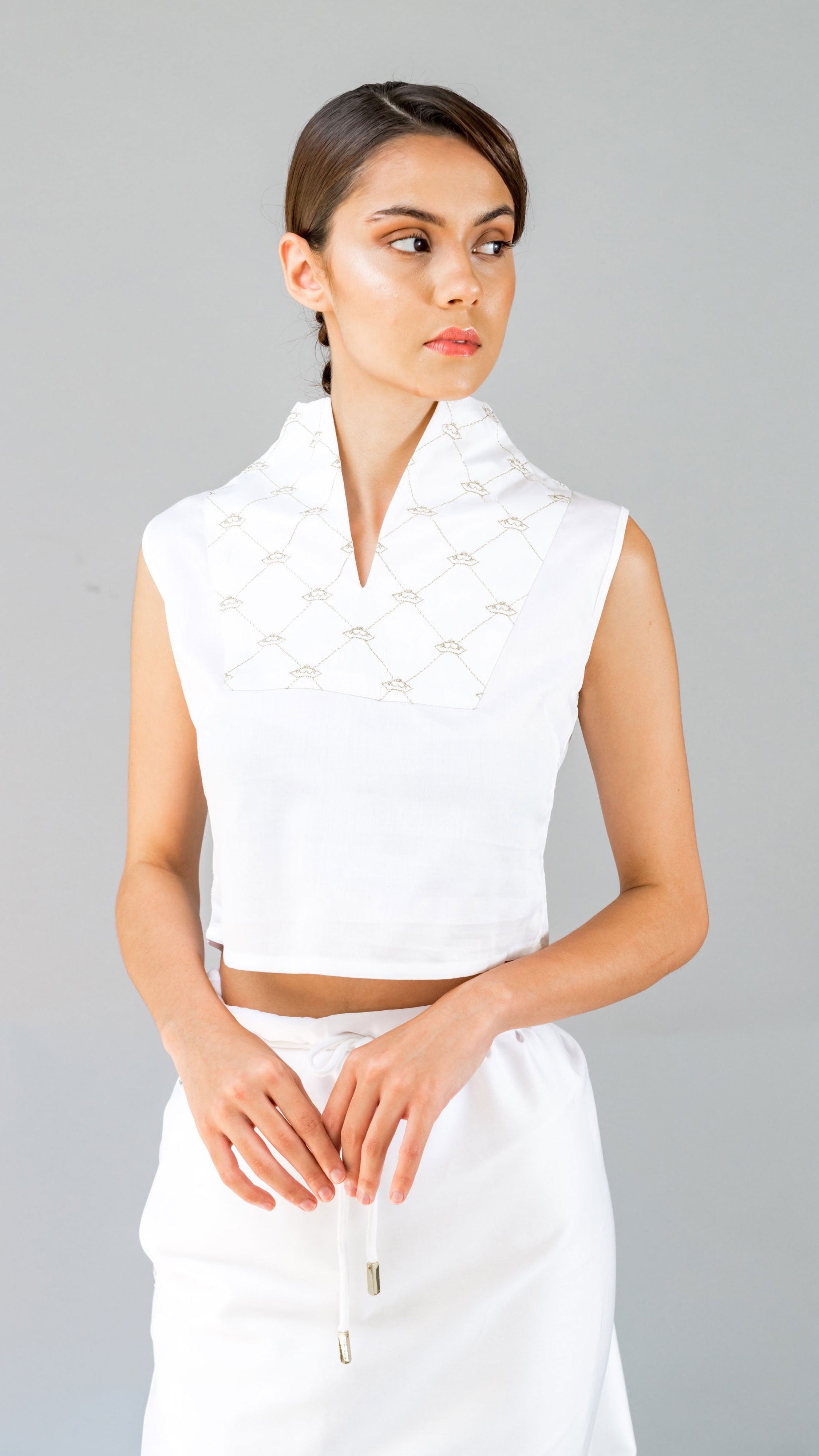 Crown Embroidery Tuxedo Top