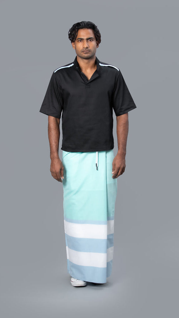 Rugby Sarong. Pastel Green With Pastel Blue & White Stripes