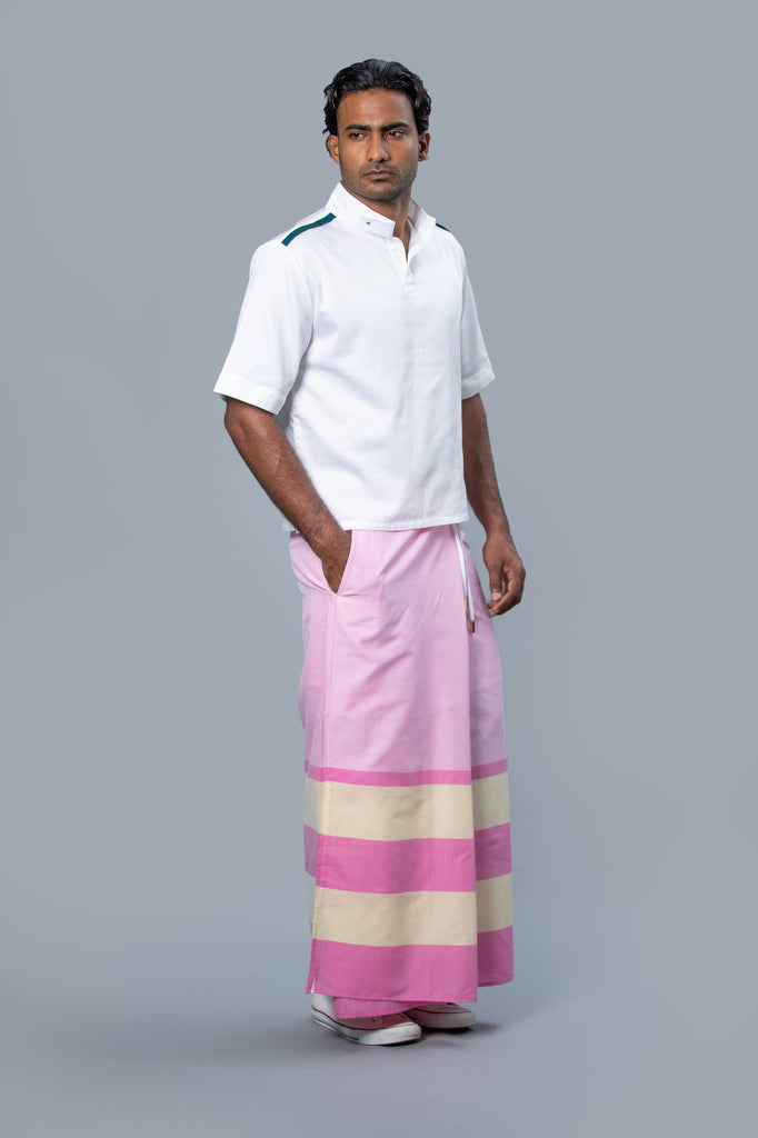 Rugby Sarong. Pastel Pink With Dark Pink & Pastel Yellow Stripes