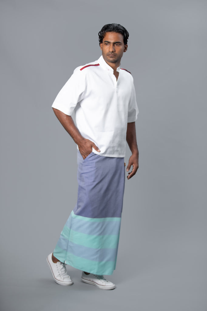 Rugby Sarong. Pastel Purple With Pastel Blue & Pastel Green Stripes