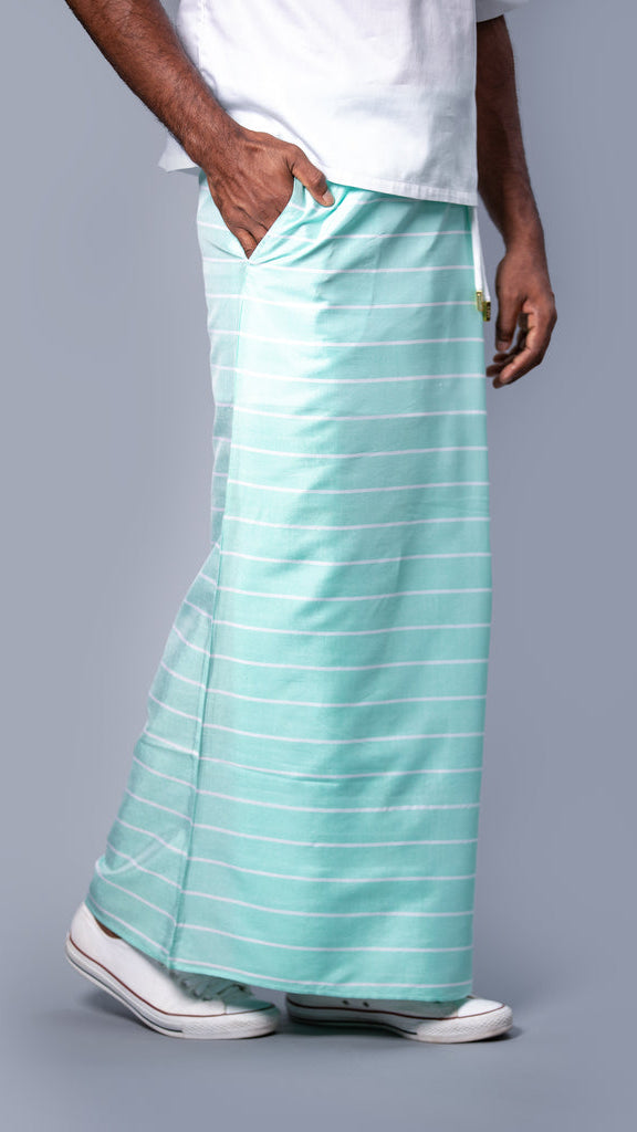 Classic Nautical Sarong in Pastel Green with White Stripes
