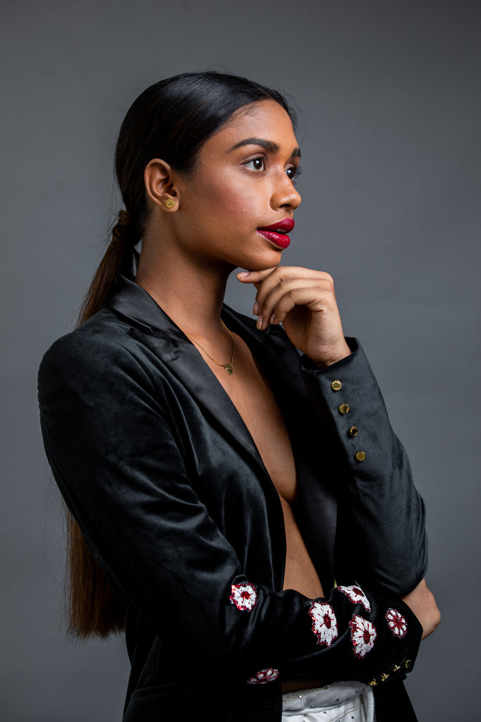 Velvet Smoking Jacket x Gold Studded Sarong