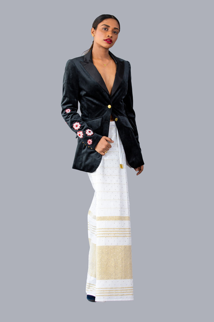 Velvet Smoking Jacket x Gold Studded Sarong