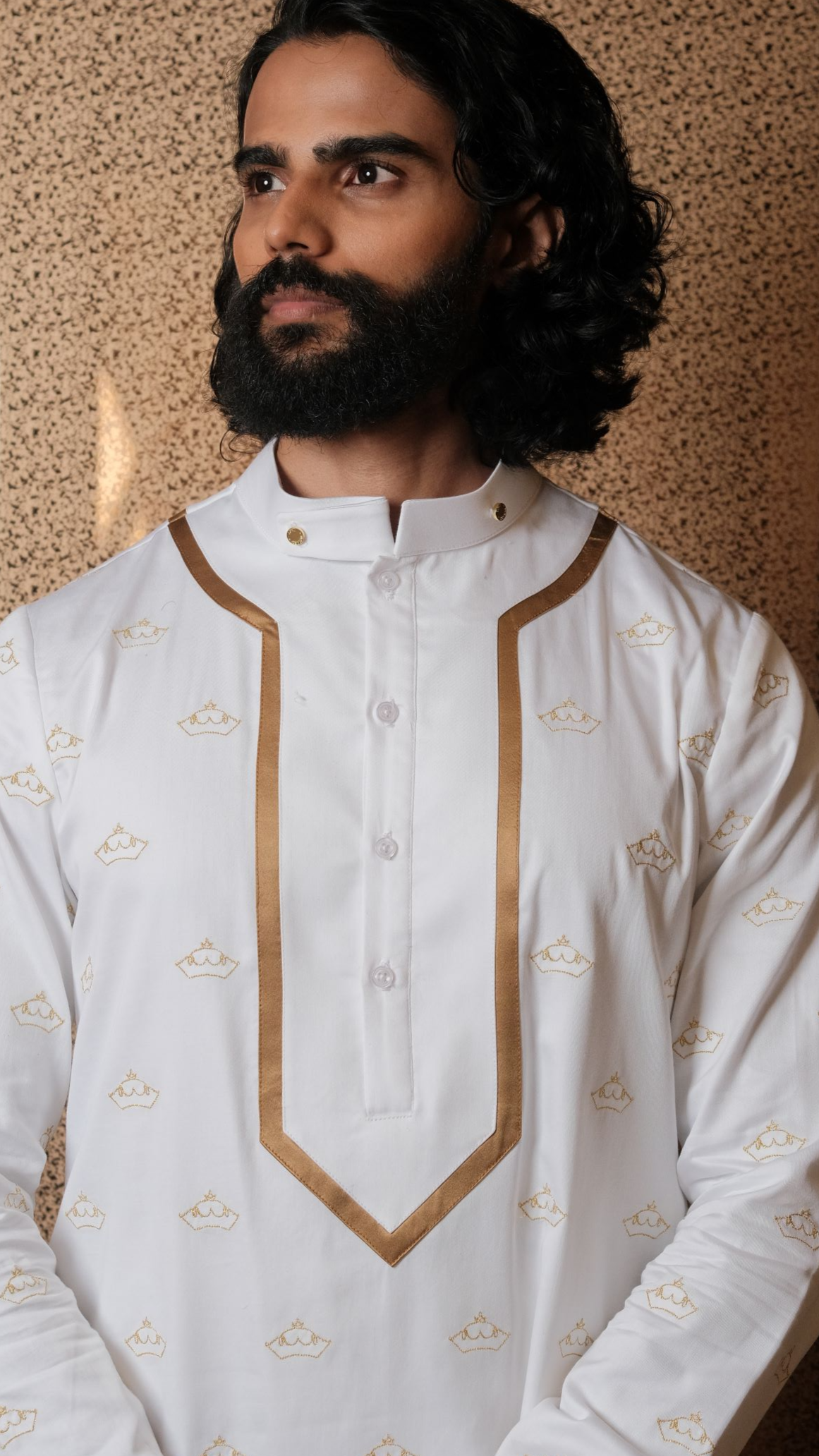 Crown Ribbon Kurta Shirt x Gold Silk Sarong