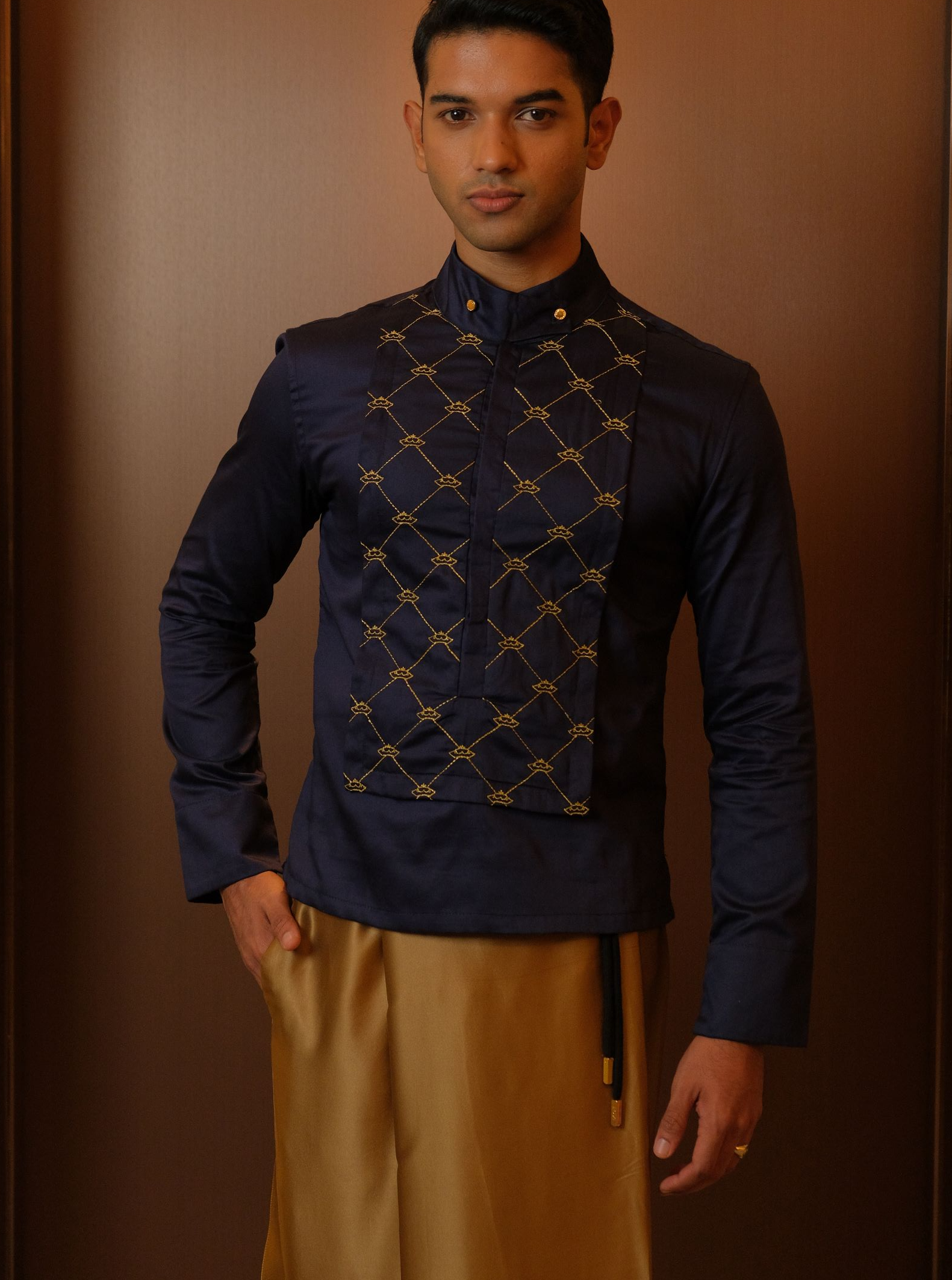 Admiral Crown Shirt x Gold Silk Sarong.