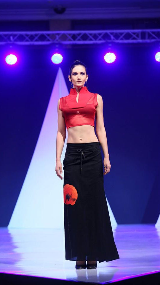 Tuxedo Sleeveless High Neck Sheer Top