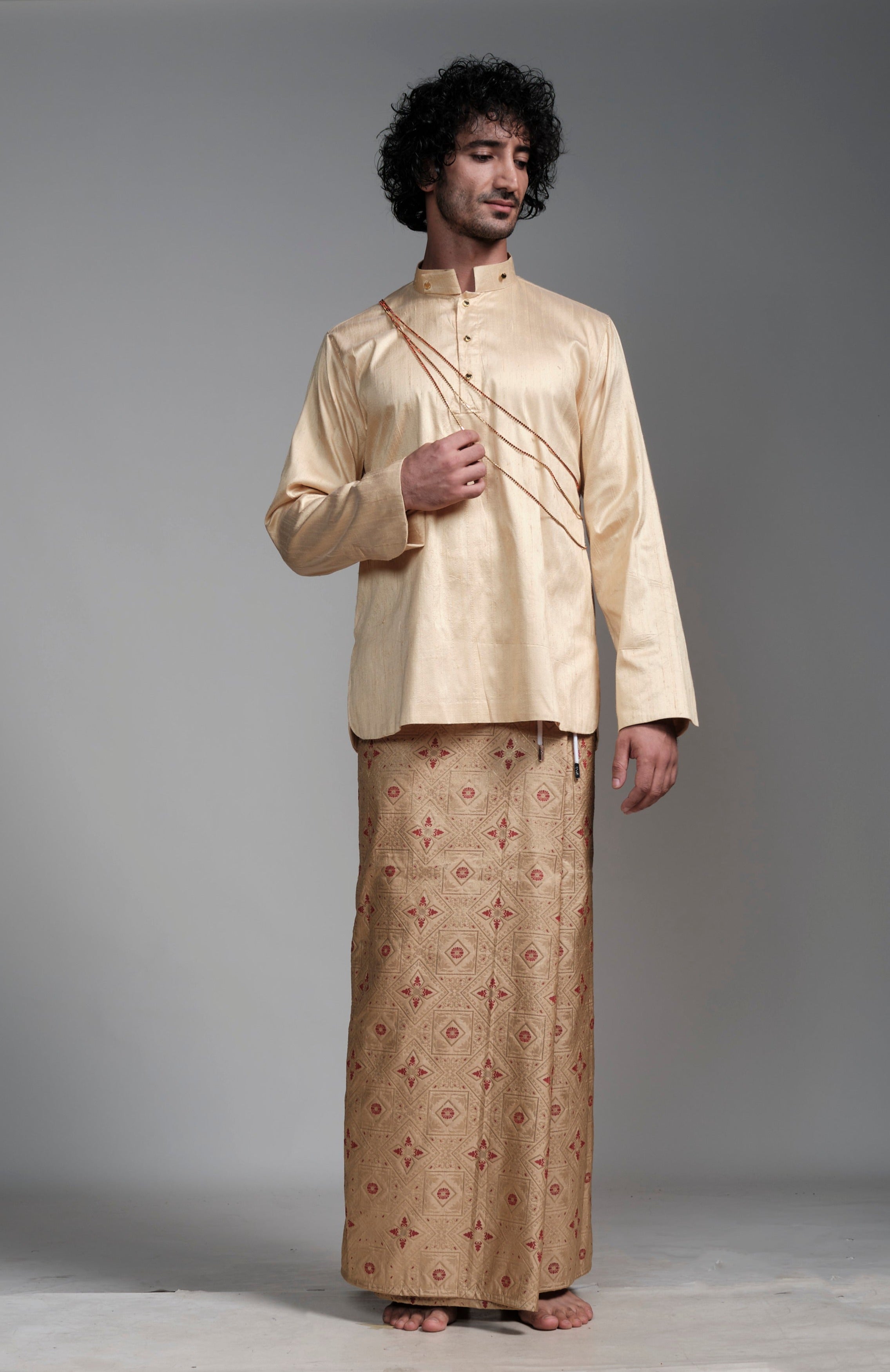 Golden LOVI National Men’s Shirt and Red and Gold Men’s Sarong