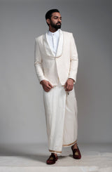 Hand Embroidered Tuxedo Jacket and Golden Bordered Rayon Sarong