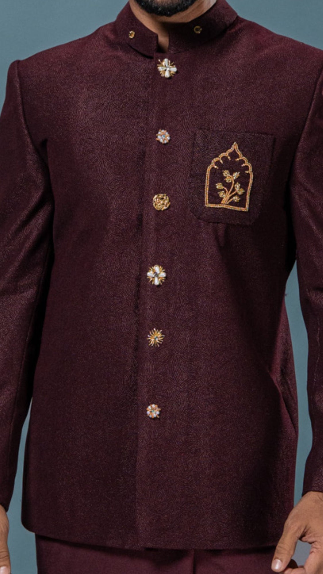 LOVI Hand Embroidered Six Button Jacket & Hand Embroidered Sarong