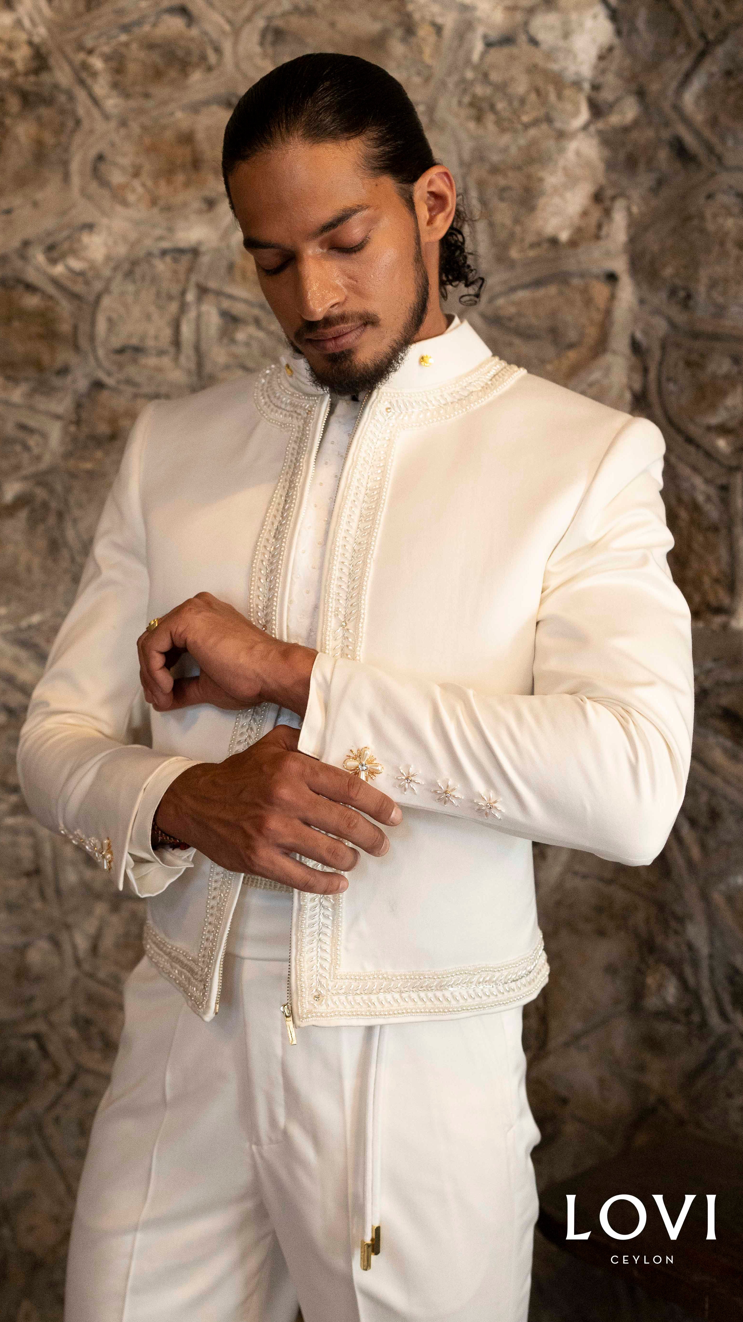 LOVI White Modern Nilame Jacket & Tux Pant