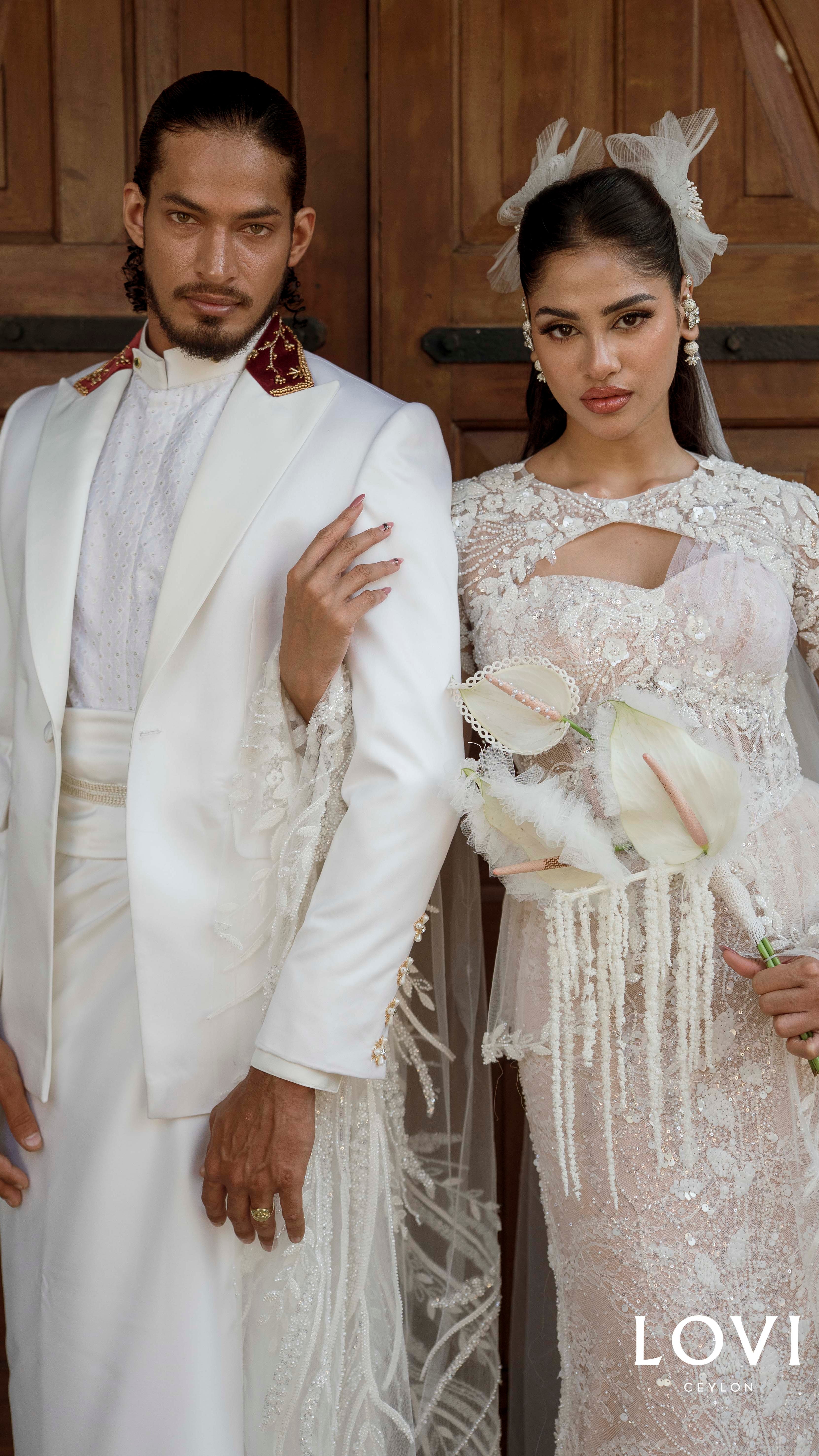 LOVI Hand Embroidered White Tuxedo Jacket