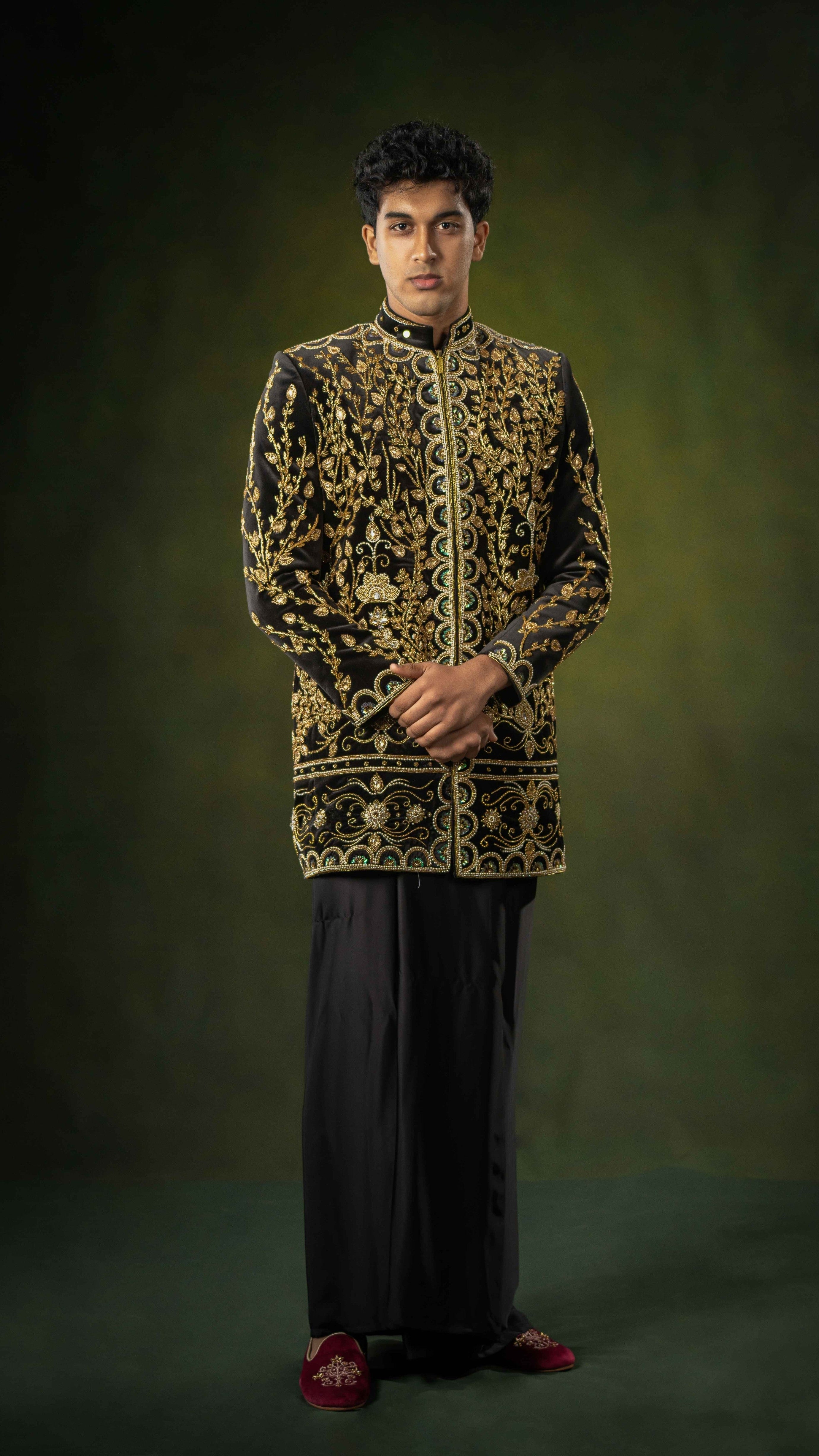 LOVI Black Bejeweled Long Nilame Jacket