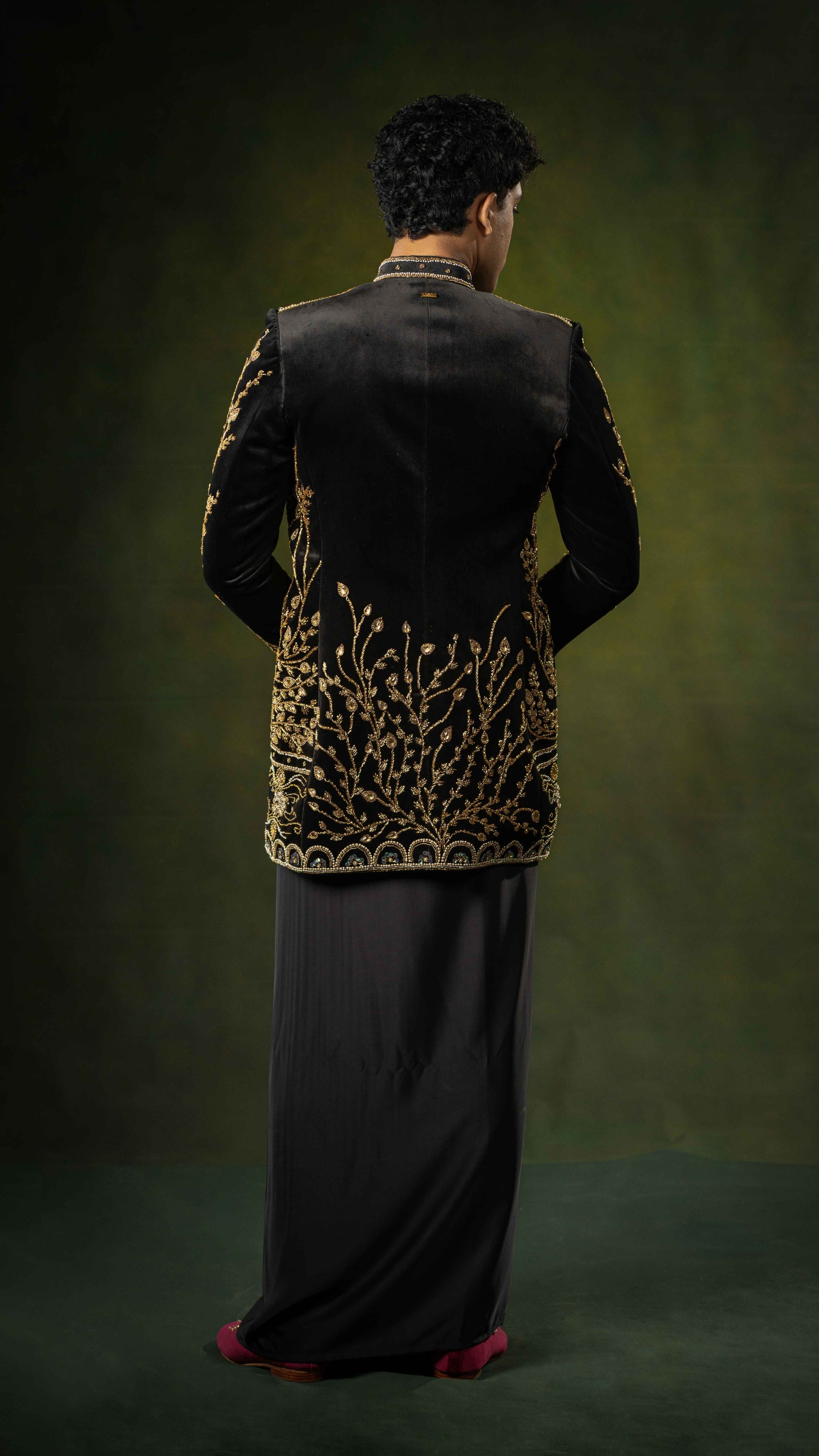 LOVI Black Bejeweled Long Nilame Jacket