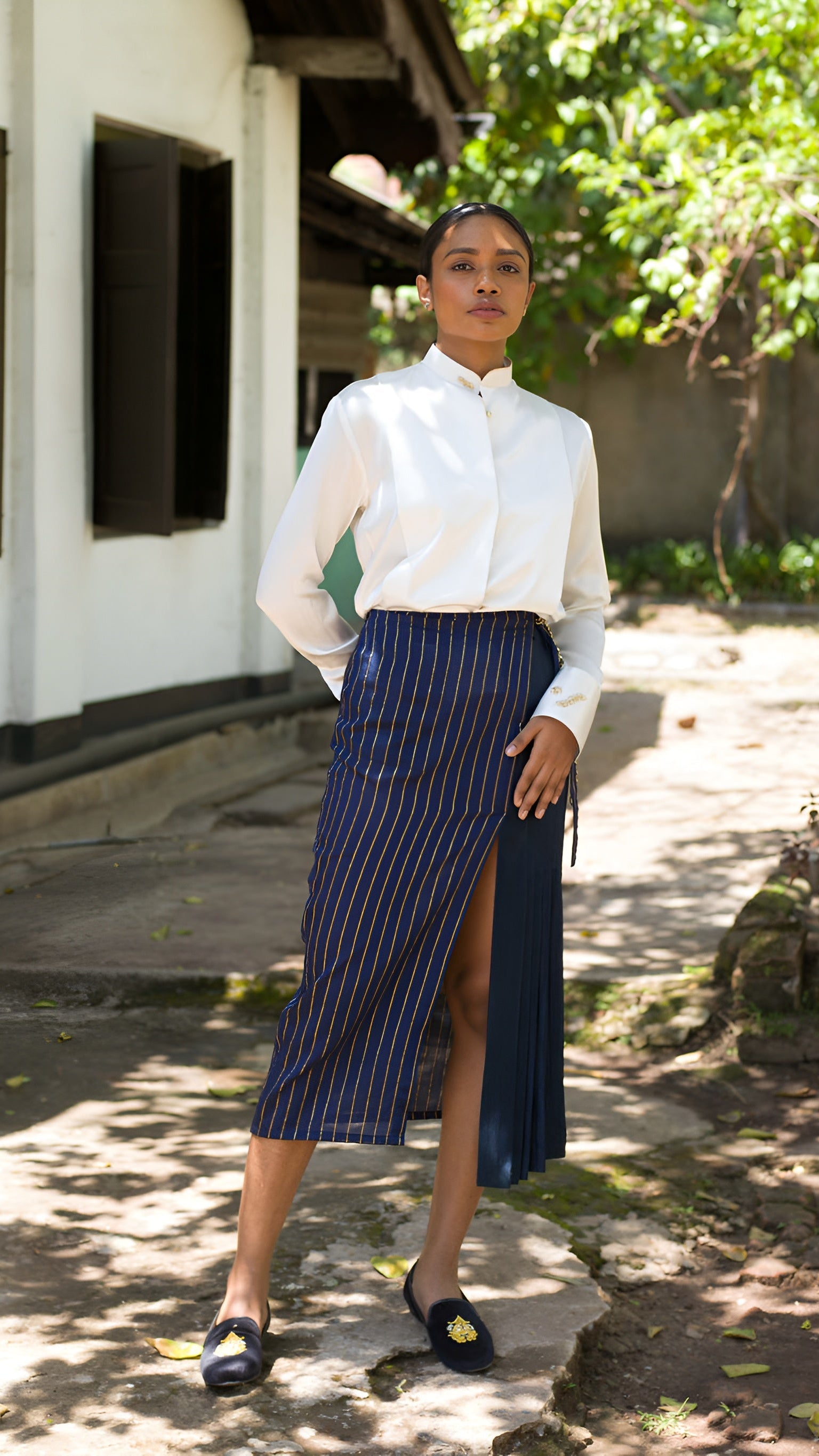 Royal Pinstripes Pleated Wrap Sarong