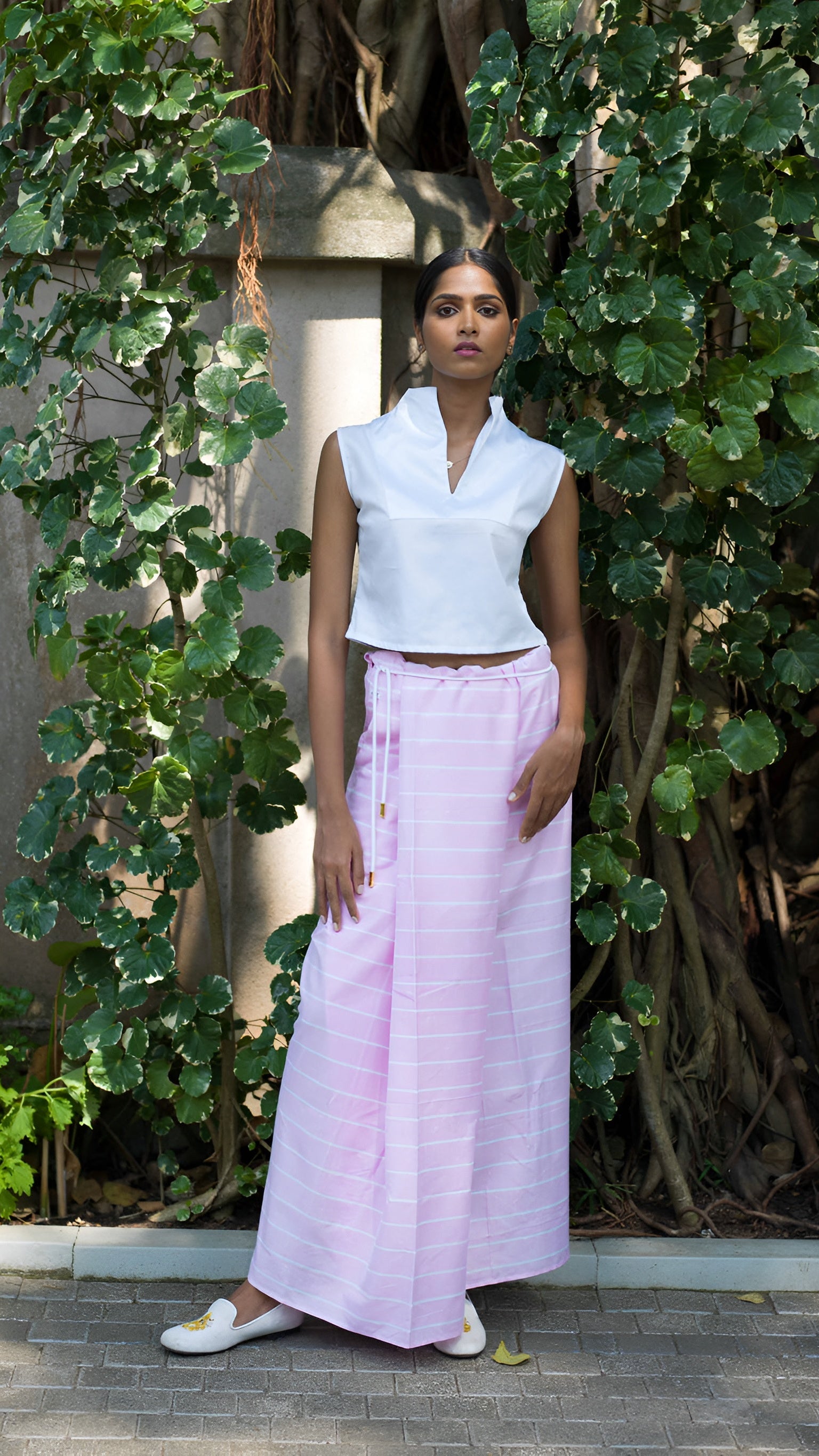 Nautical Sarong Pastel Pink with White Lines
