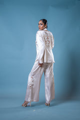 Beige silk lounge top and pants