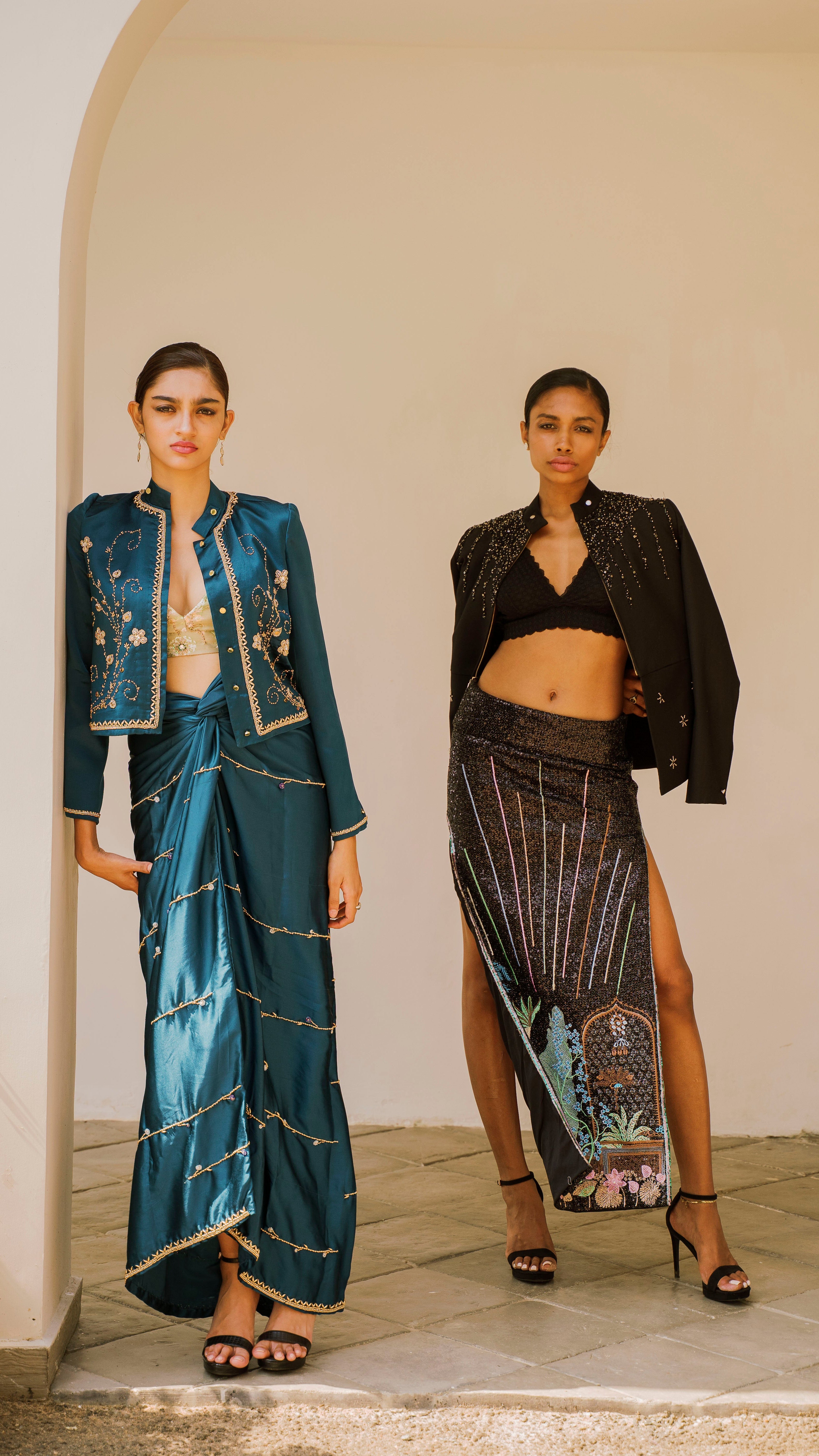 LOVI Embellished Slit Skirt