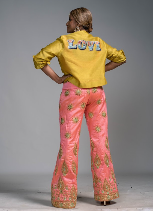 LOVI Truck Art Shirt, Pink Saree Jacket Top and Embroidered Happy Pants
