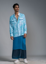 Ocean Print Oversized Shirt and Deep Blue Silk Sarong