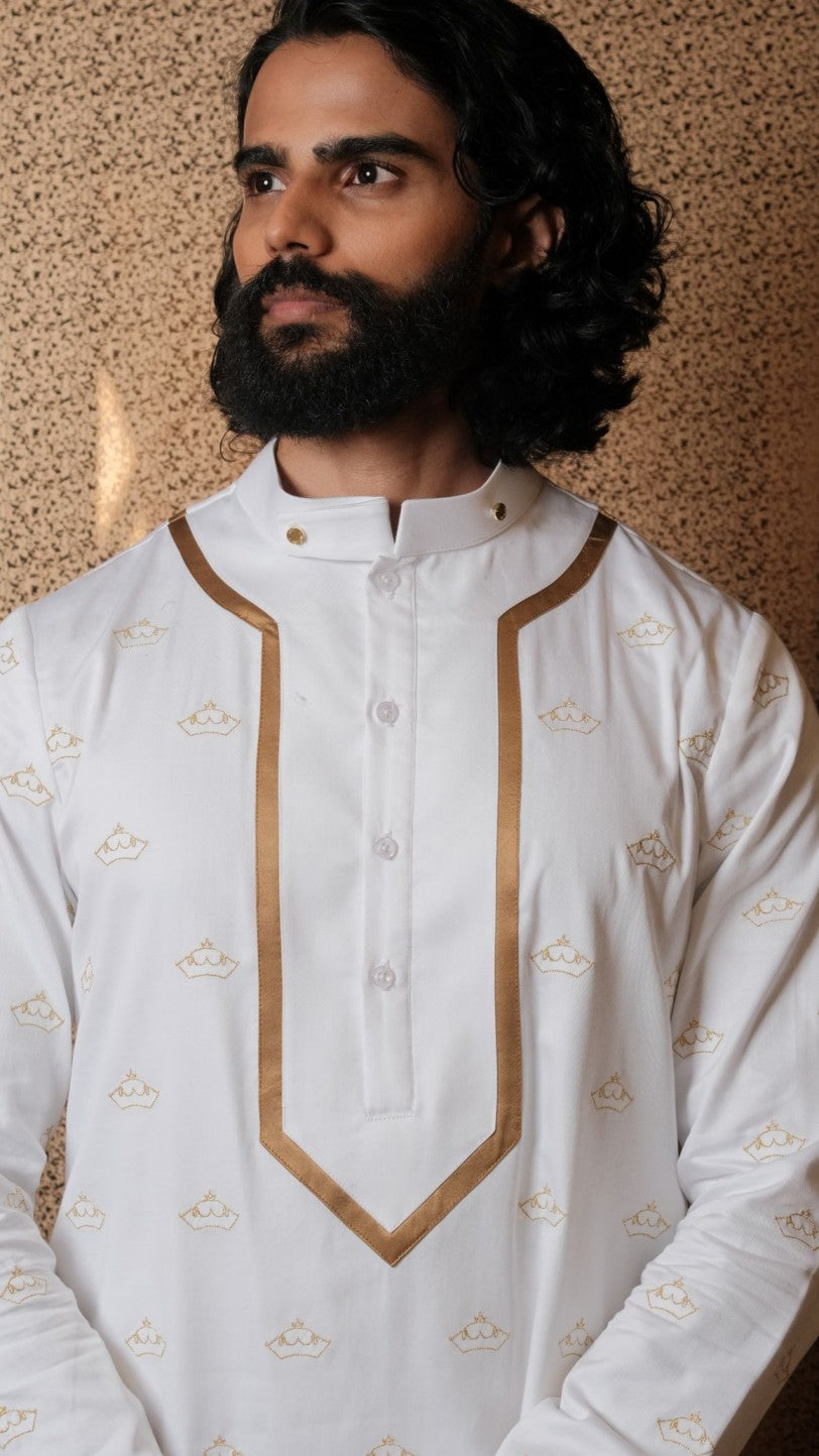 Crown Ribbon Kurta Shirt x Gold Silk Sarong