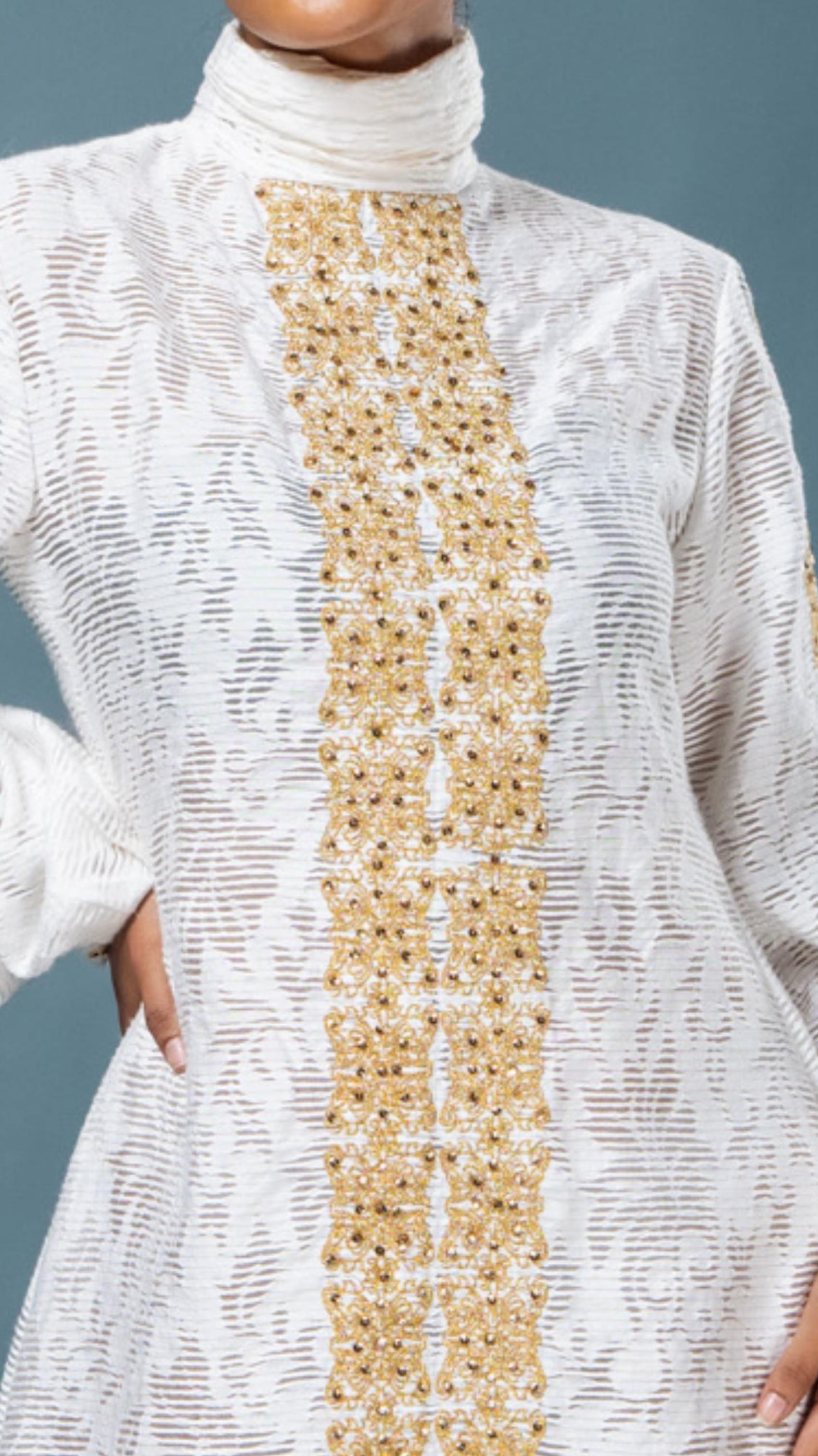 LOVI White & Gold Modern Kaftan Dress