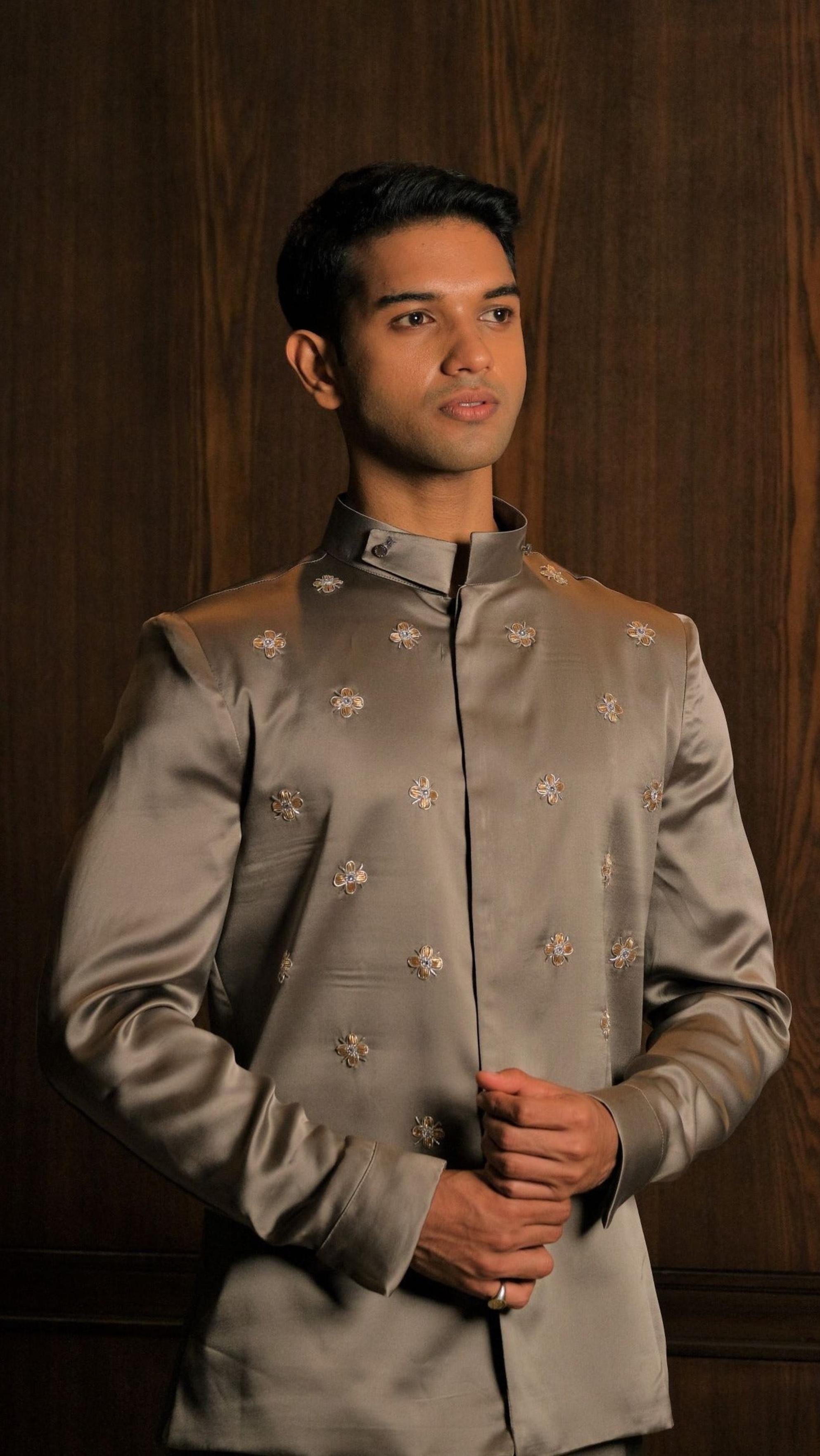 Embroidered Grey Silk National