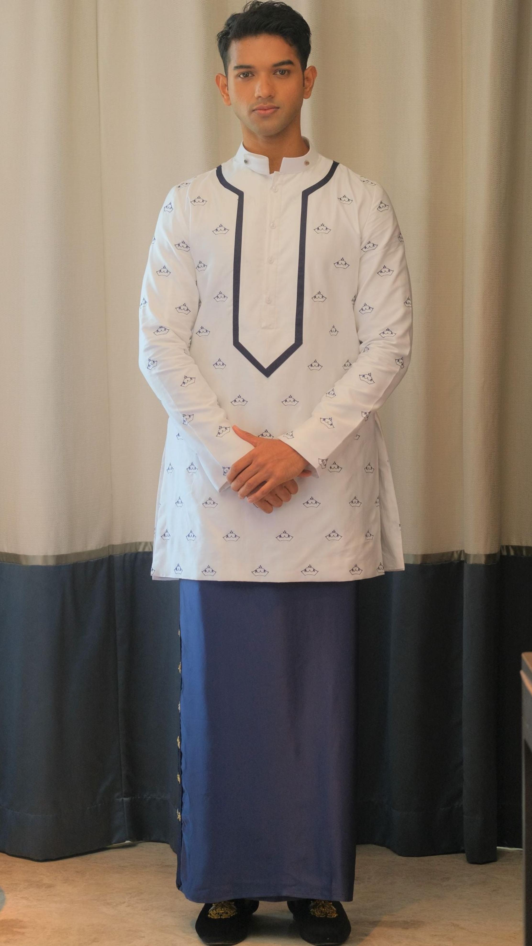 Hand worked Navy Silk Sarong