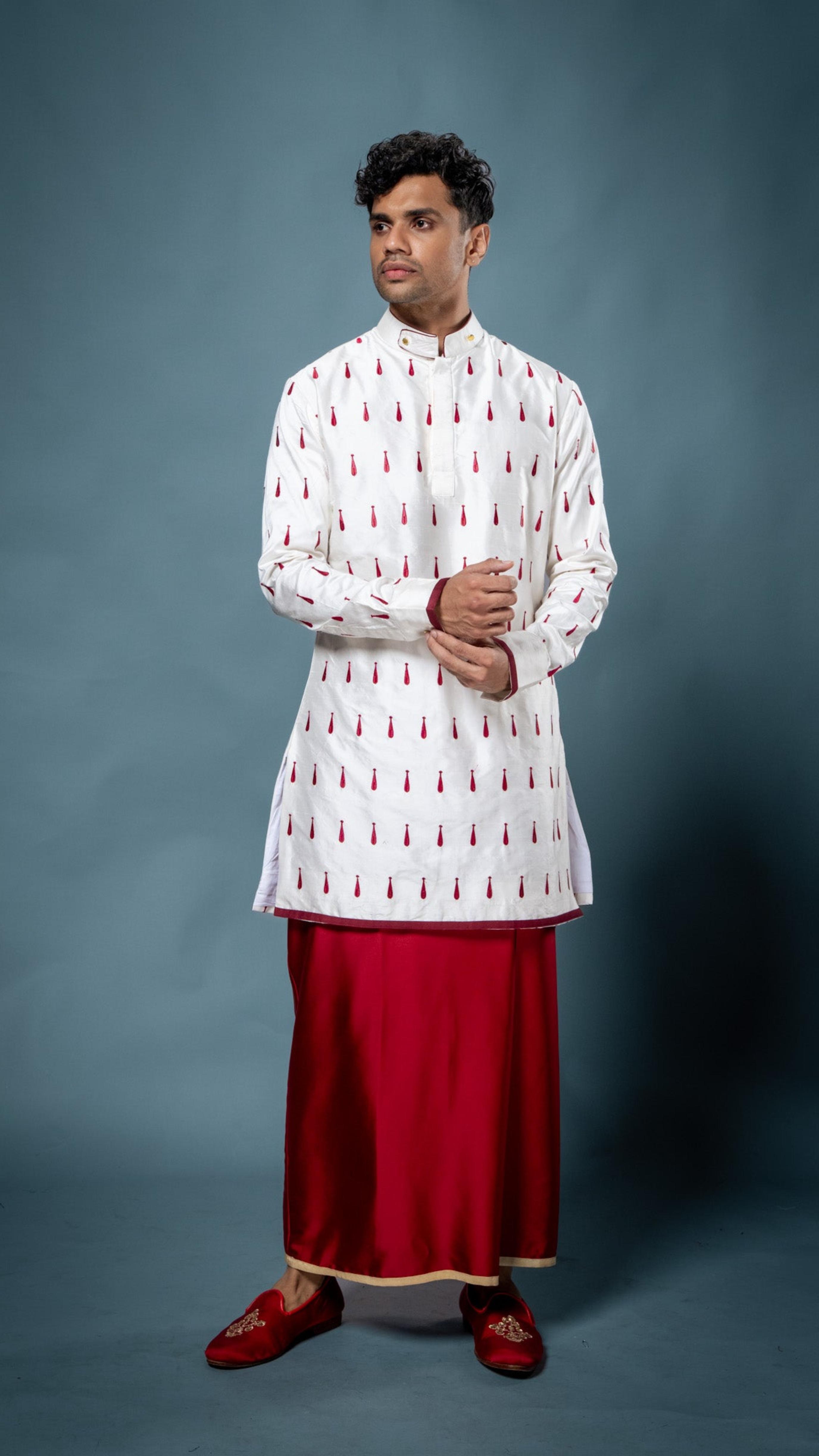 LOVI Celestial Garden embroidered National with Red Silk Sarong