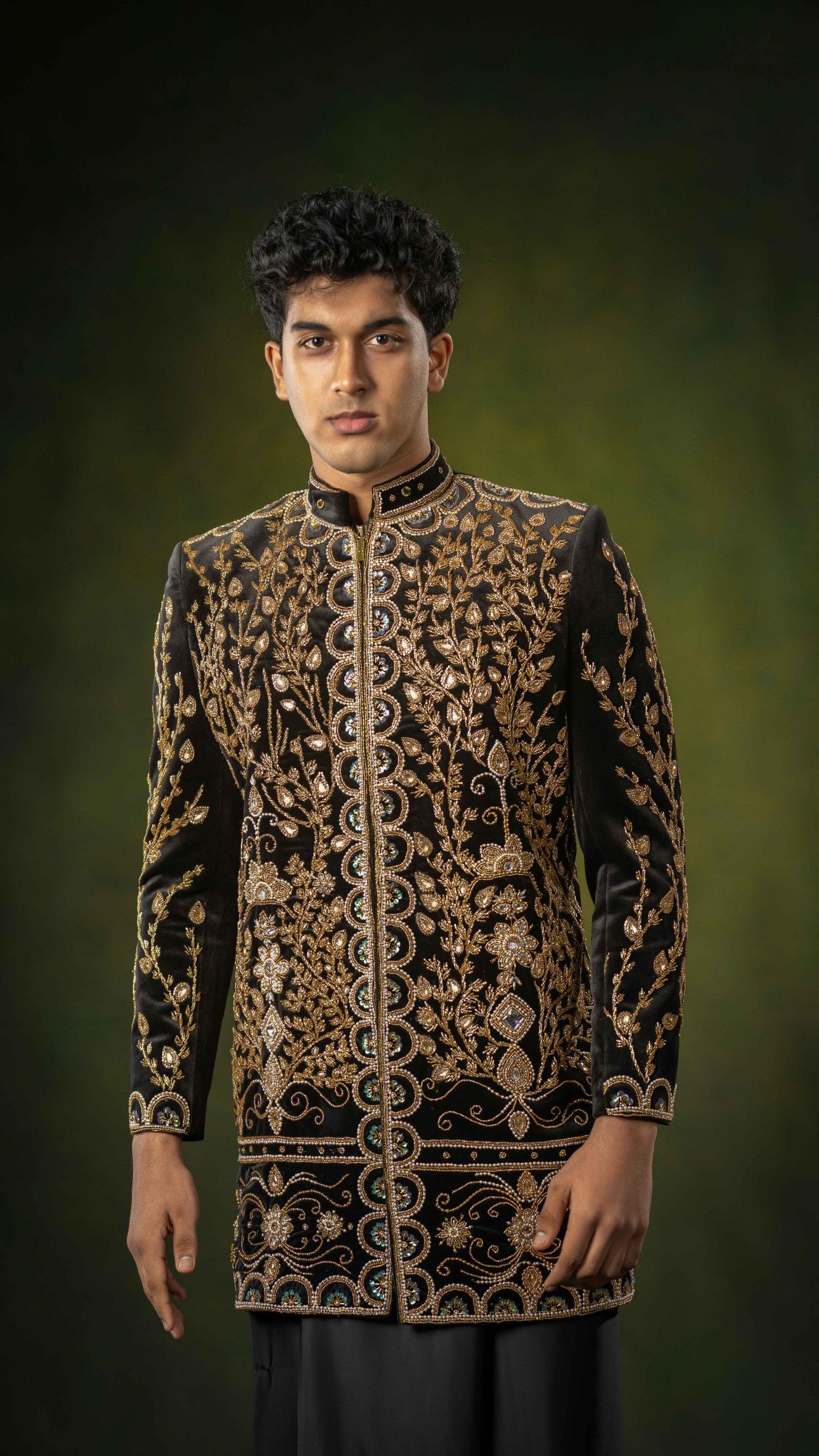 LOVI Black Bejeweled Long Nilame Jacket