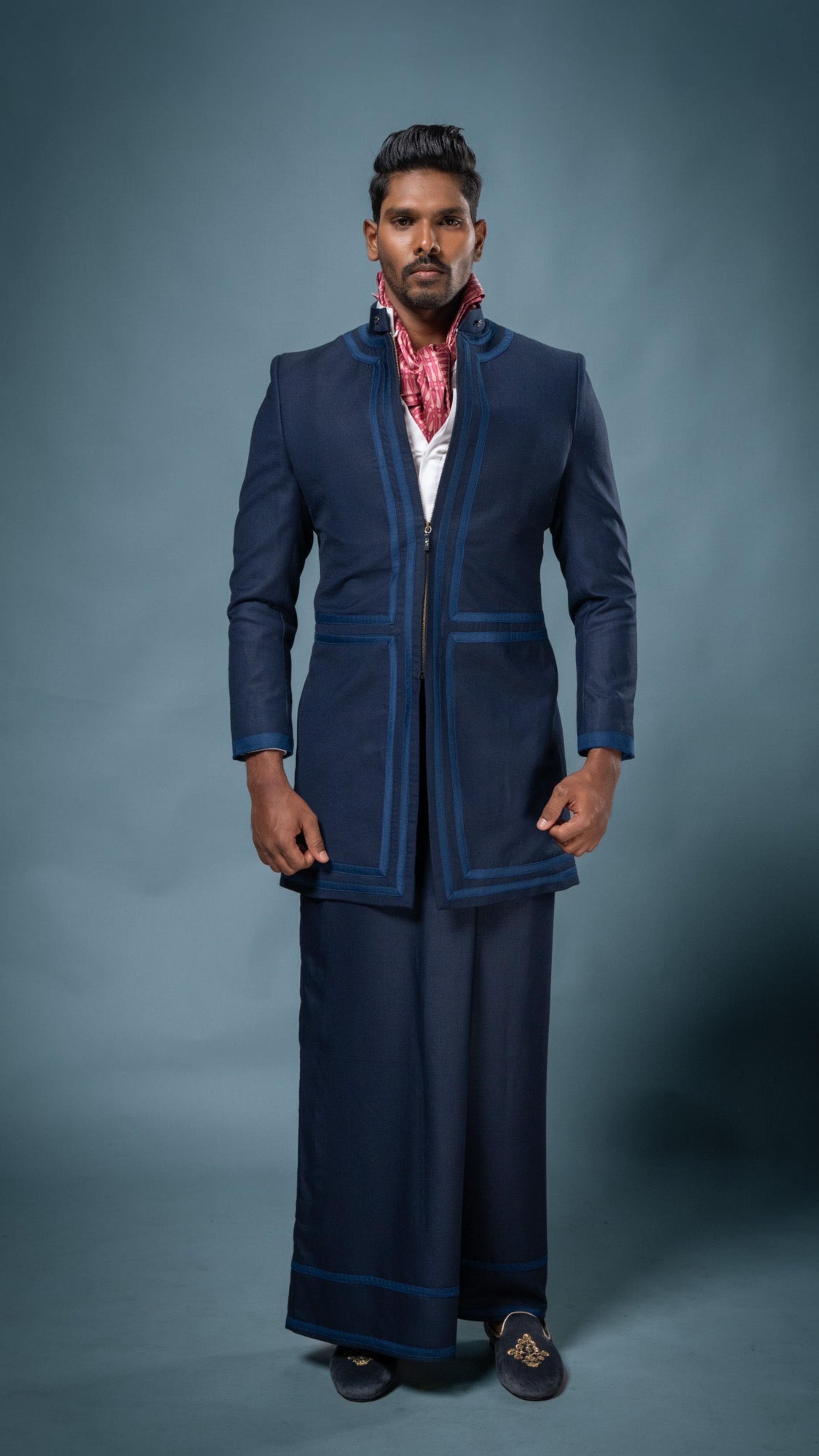 LOVI Navy Long Nilame Jacket & Sarong