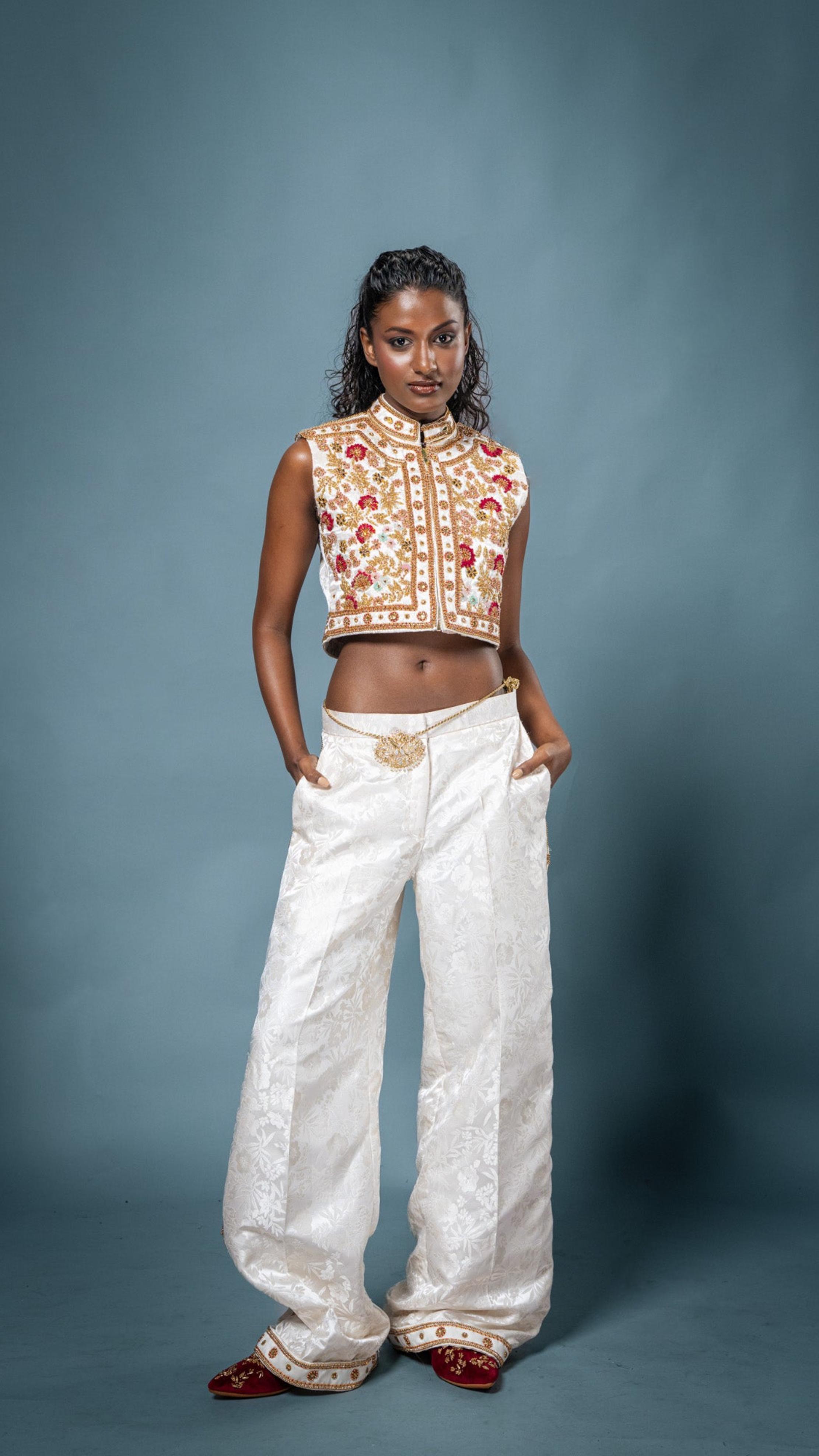 LOVI Sleeveless White Manike Jacket & Tuxedo Pant
