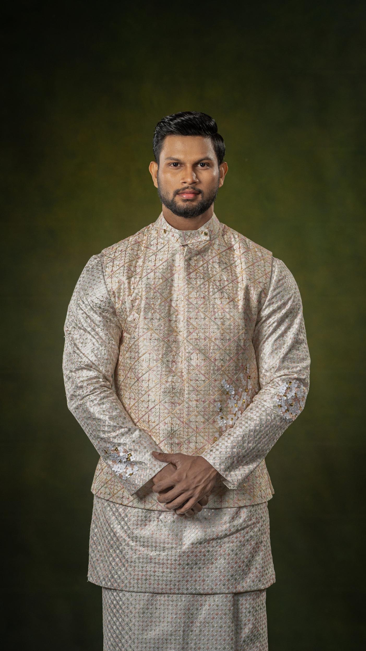 LOVI Long National with Pastel Pink & Gold Waistcoat
