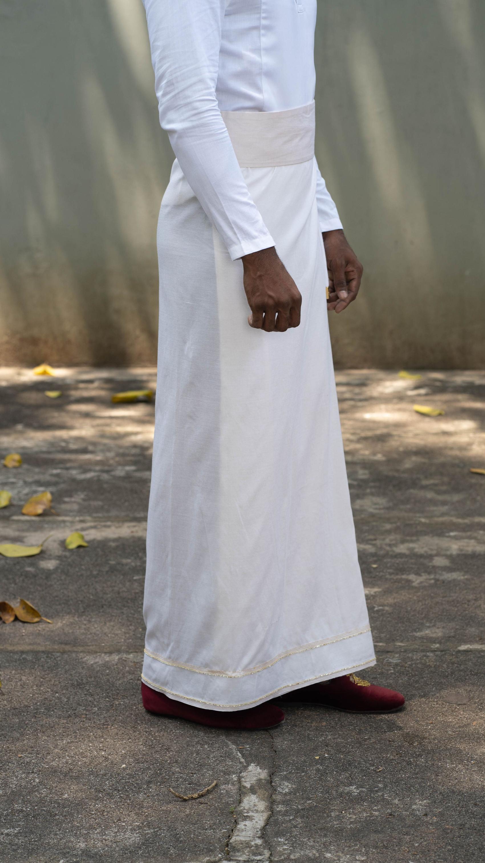 Cotton Tuxedo Sarong with Gold Hand Embroidery Lines