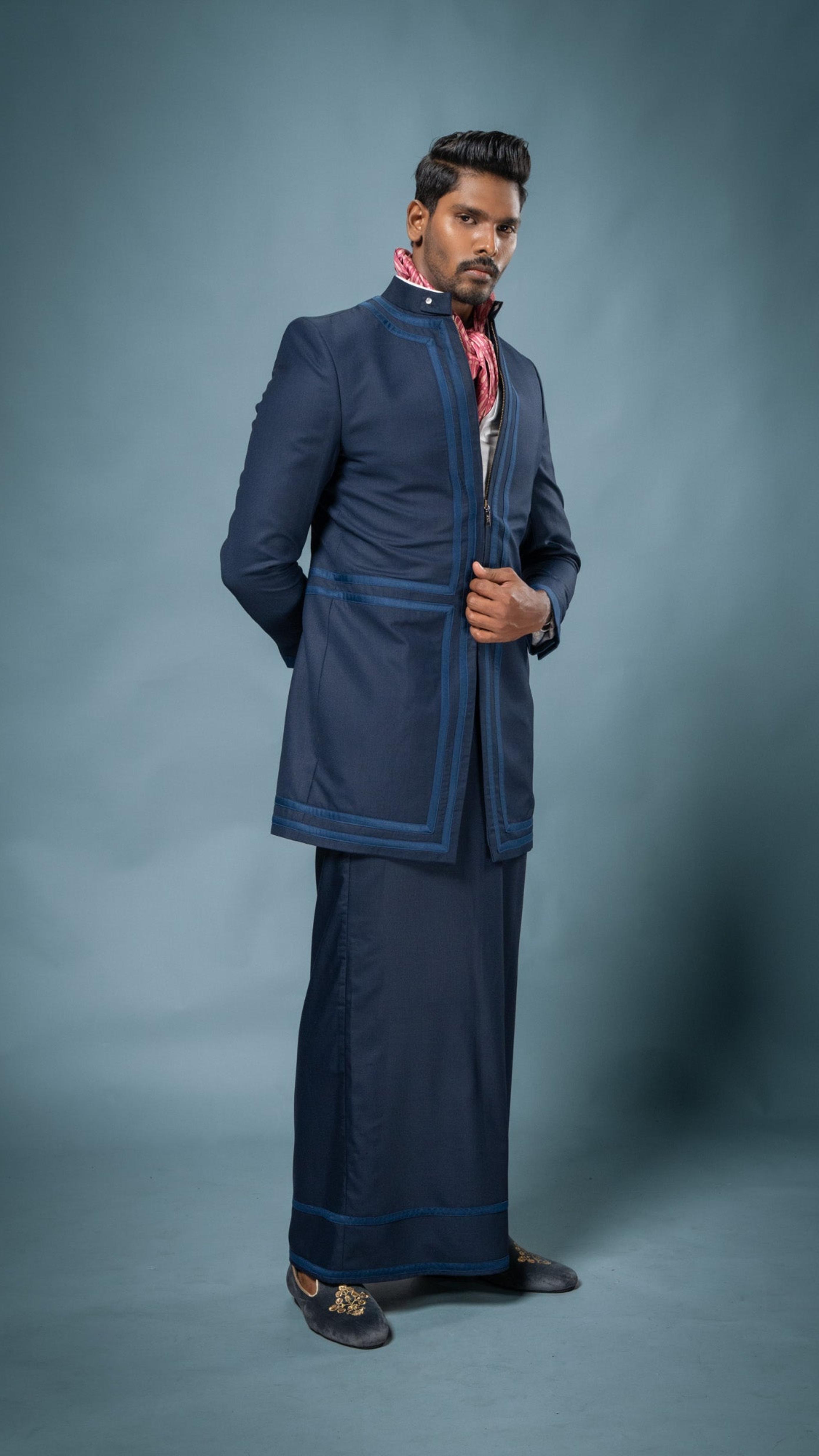 LOVI Navy Long Nilame Jacket & Sarong