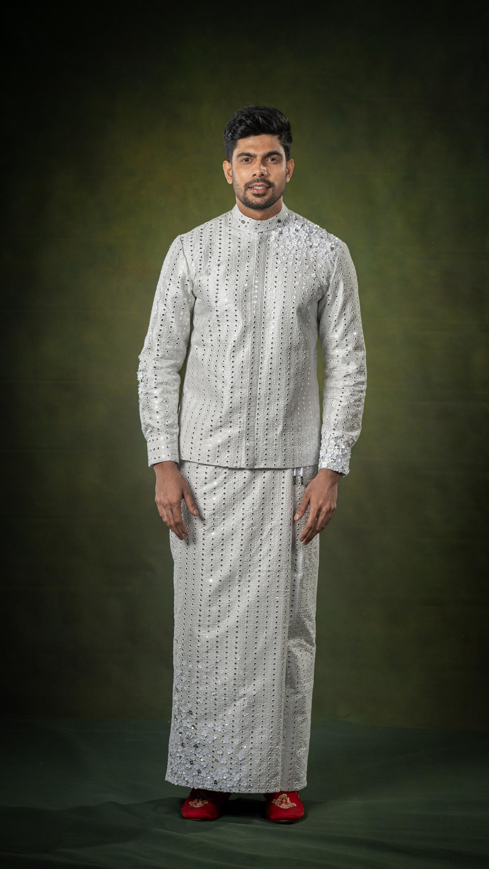 LOVI White Modern National Shirt & Sarong