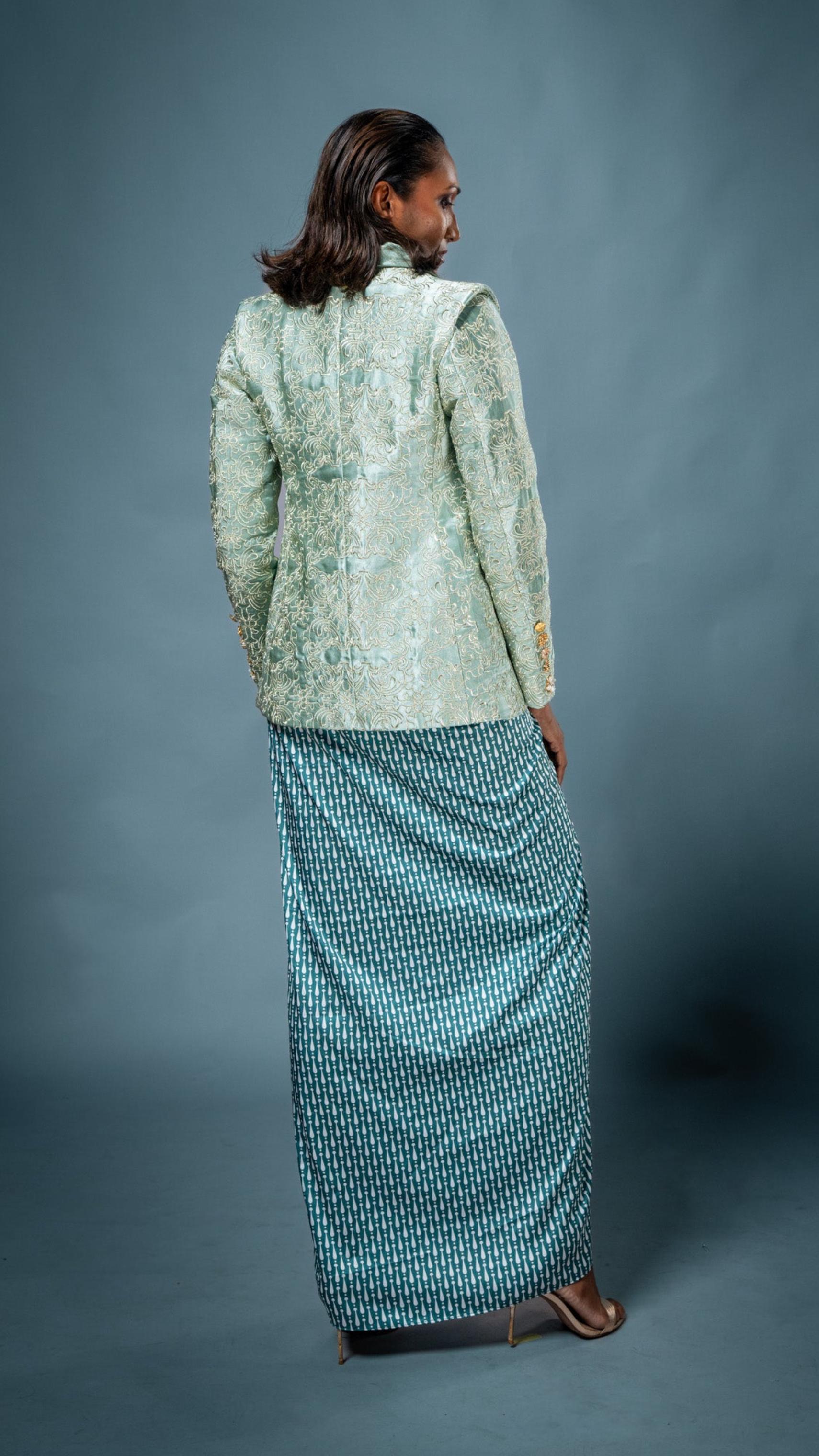 LOVI Embroidered Shawl Collar Blazer & Celestial Garden Printed Wrap