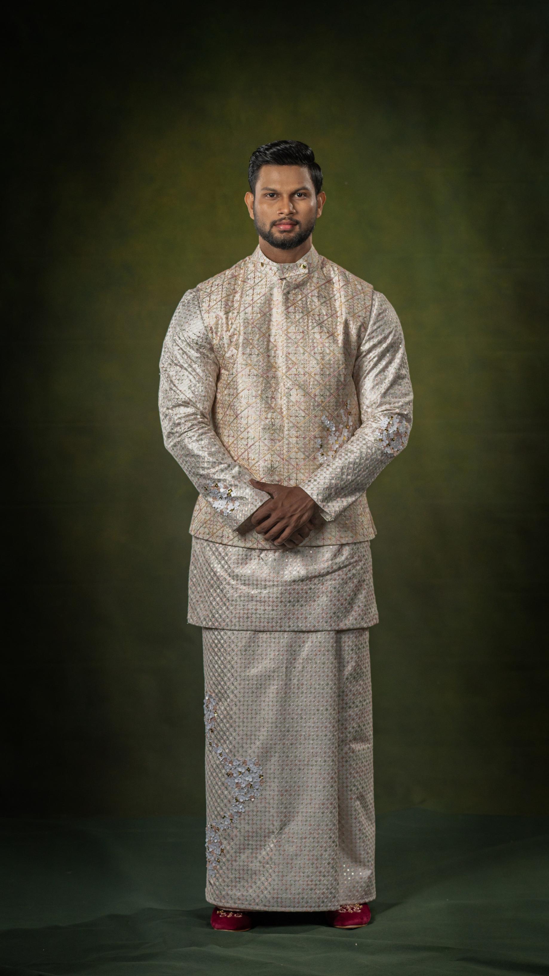 LOVI Long National with Pastel Pink & Gold Waistcoat