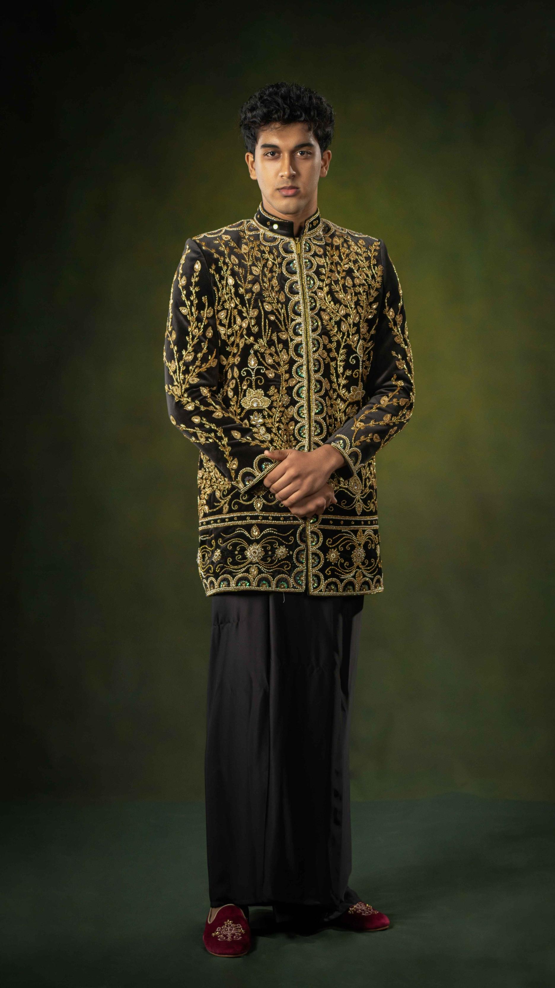 LOVI Black Bejeweled Long Nilame Jacket