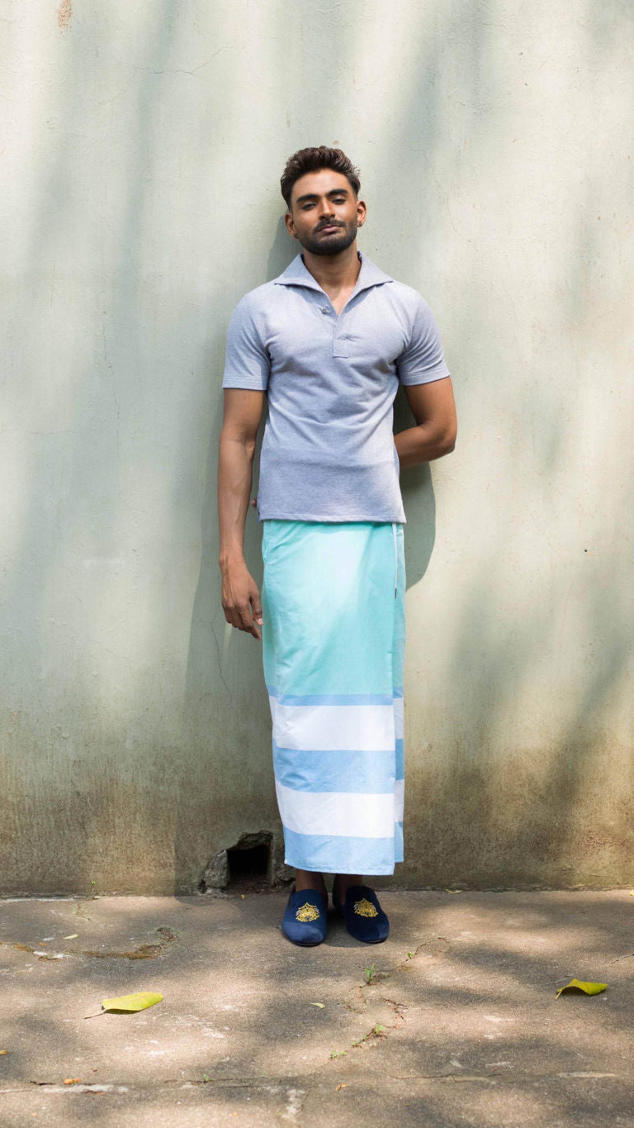 Rugby Sarong. Pastel Green With Pastel Blue & White Stripes