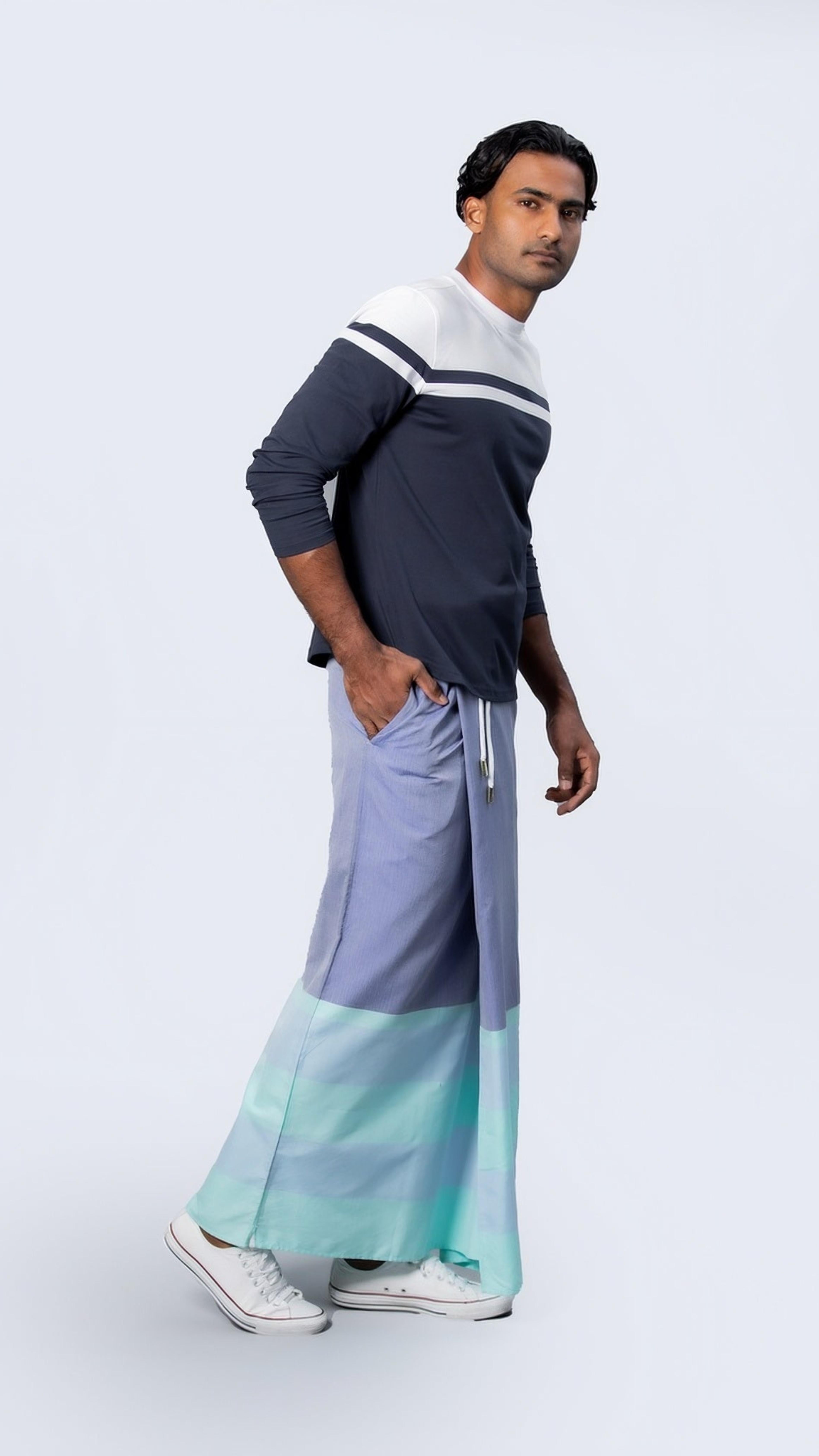 Rugby Sarong. Pastel Purple With Pastel Blue & Pastel Green Stripes