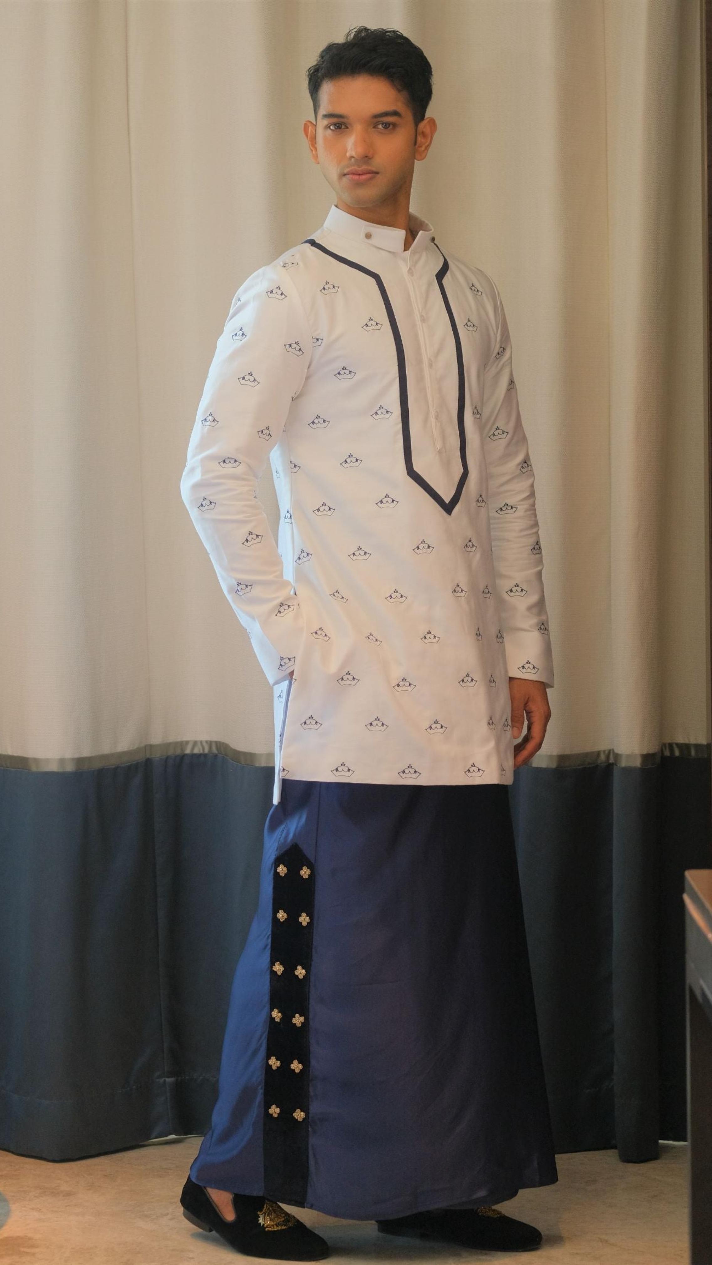 Hand worked Navy Silk Sarong