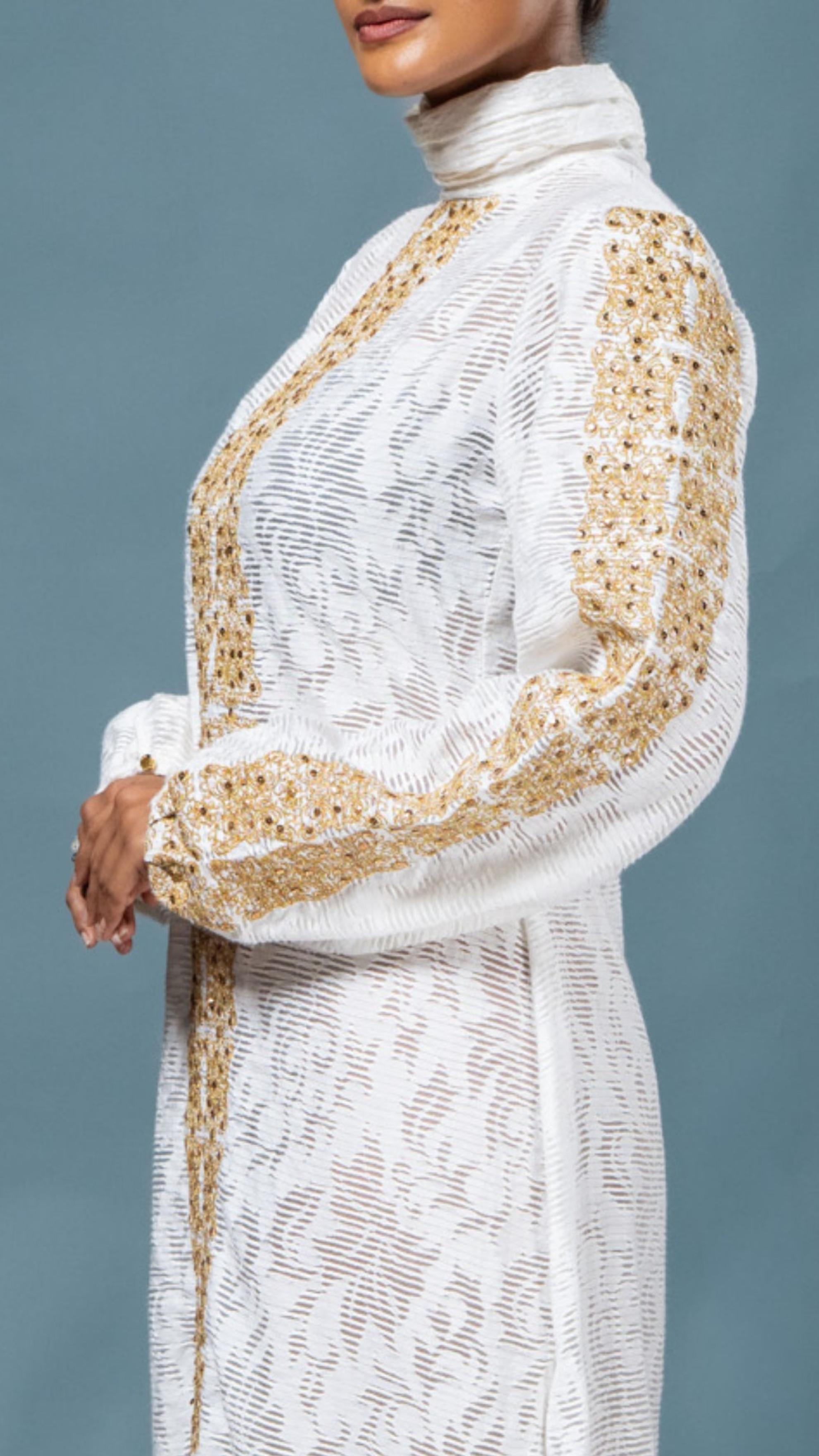 LOVI White & Gold Modern Kaftan Dress