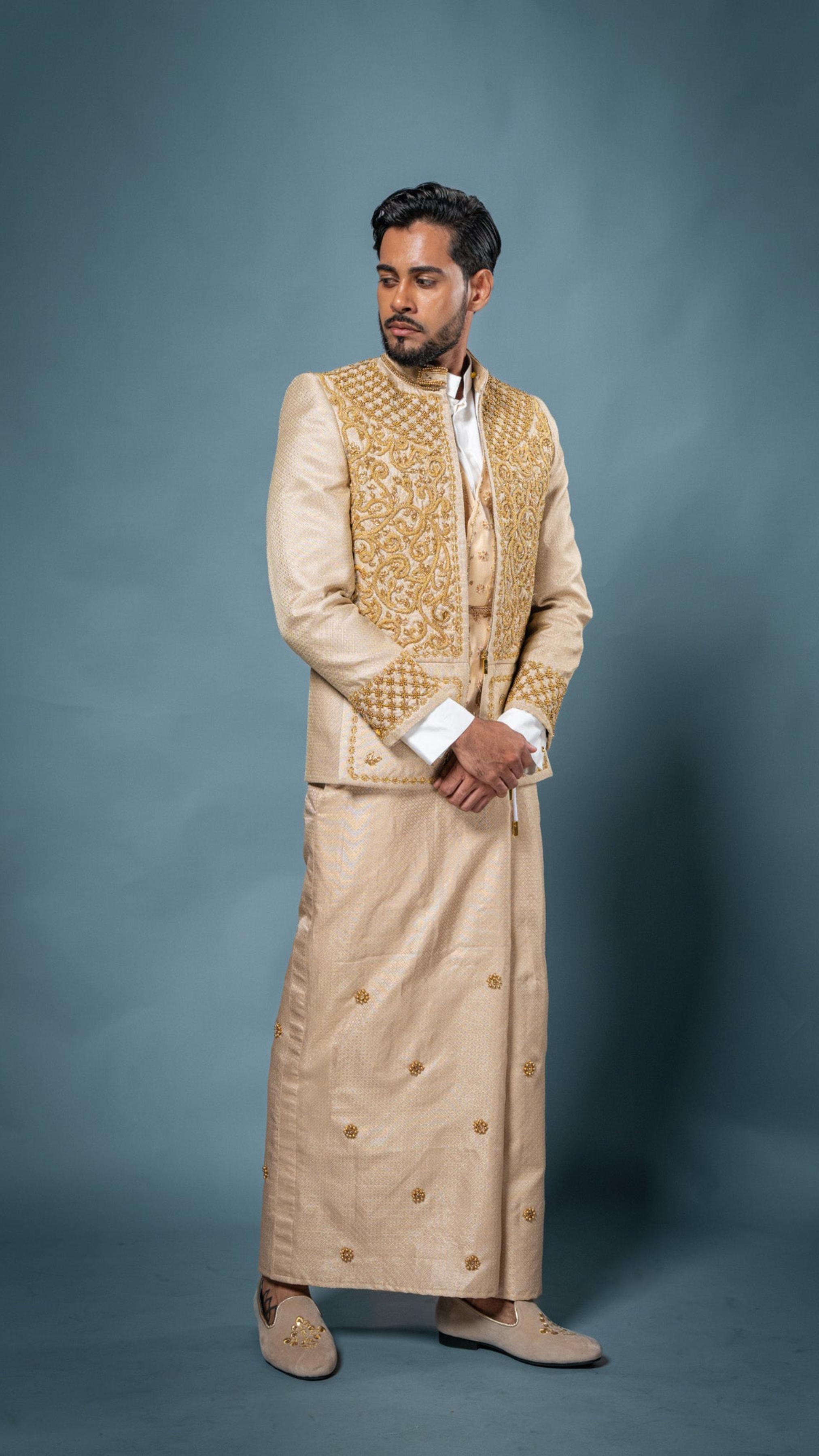 LOVI Gold Nilame Jacket with Hand Embroidered Waistcoat & Sarong