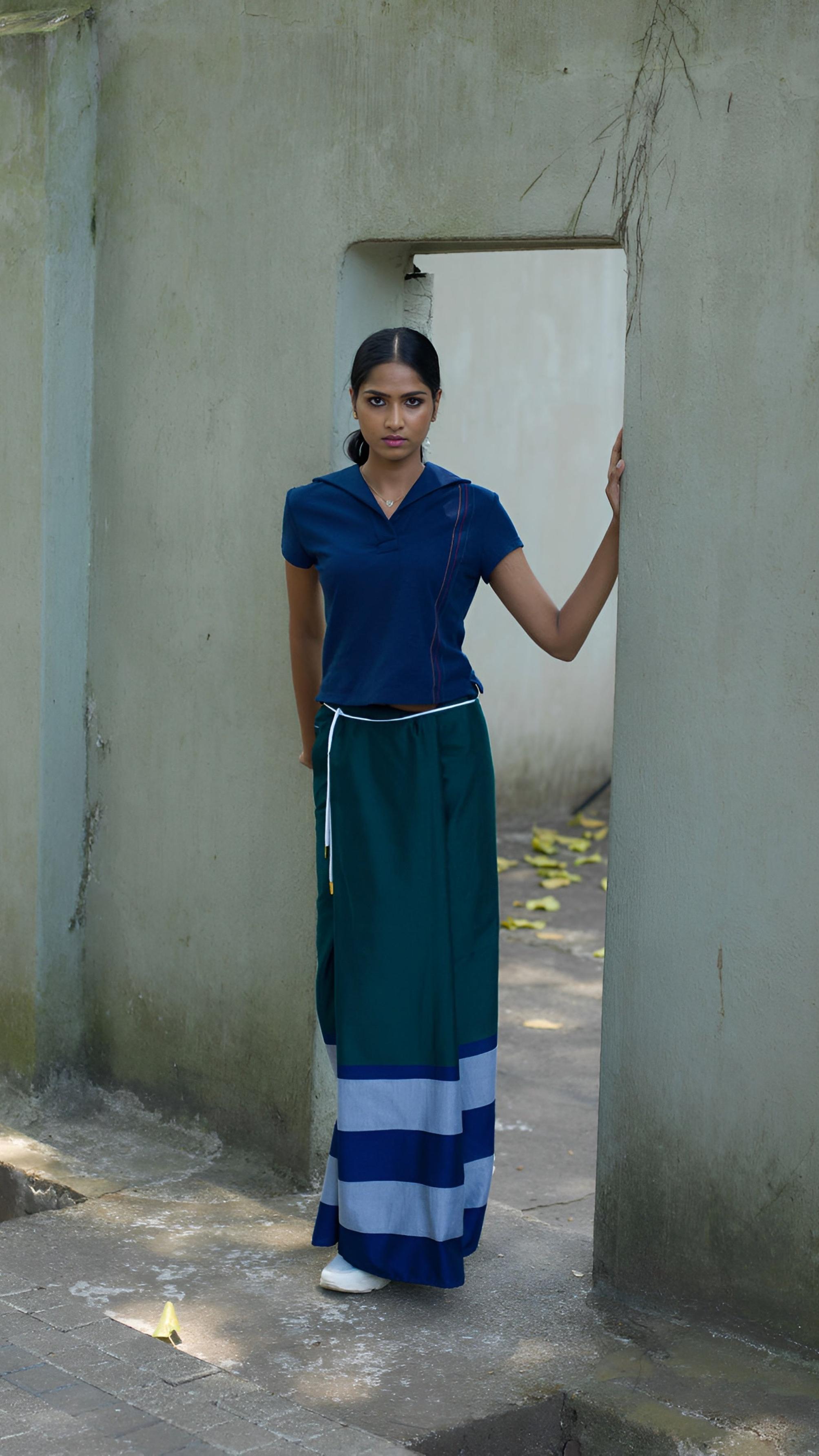 Rugby Sarong in Emerald with Navy Blue & Silver