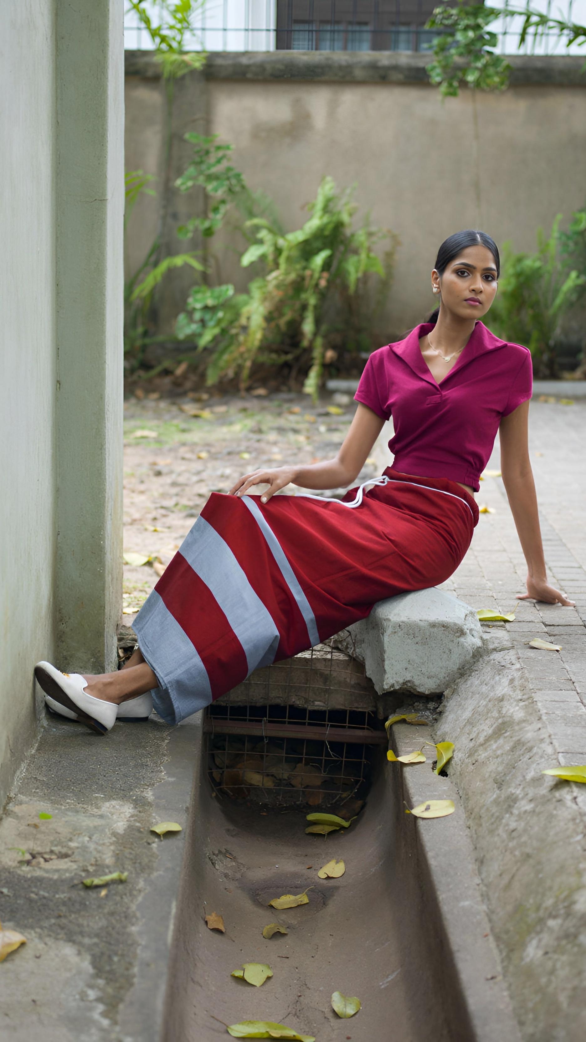 Rugby Sarong Crimson Red with silver lines