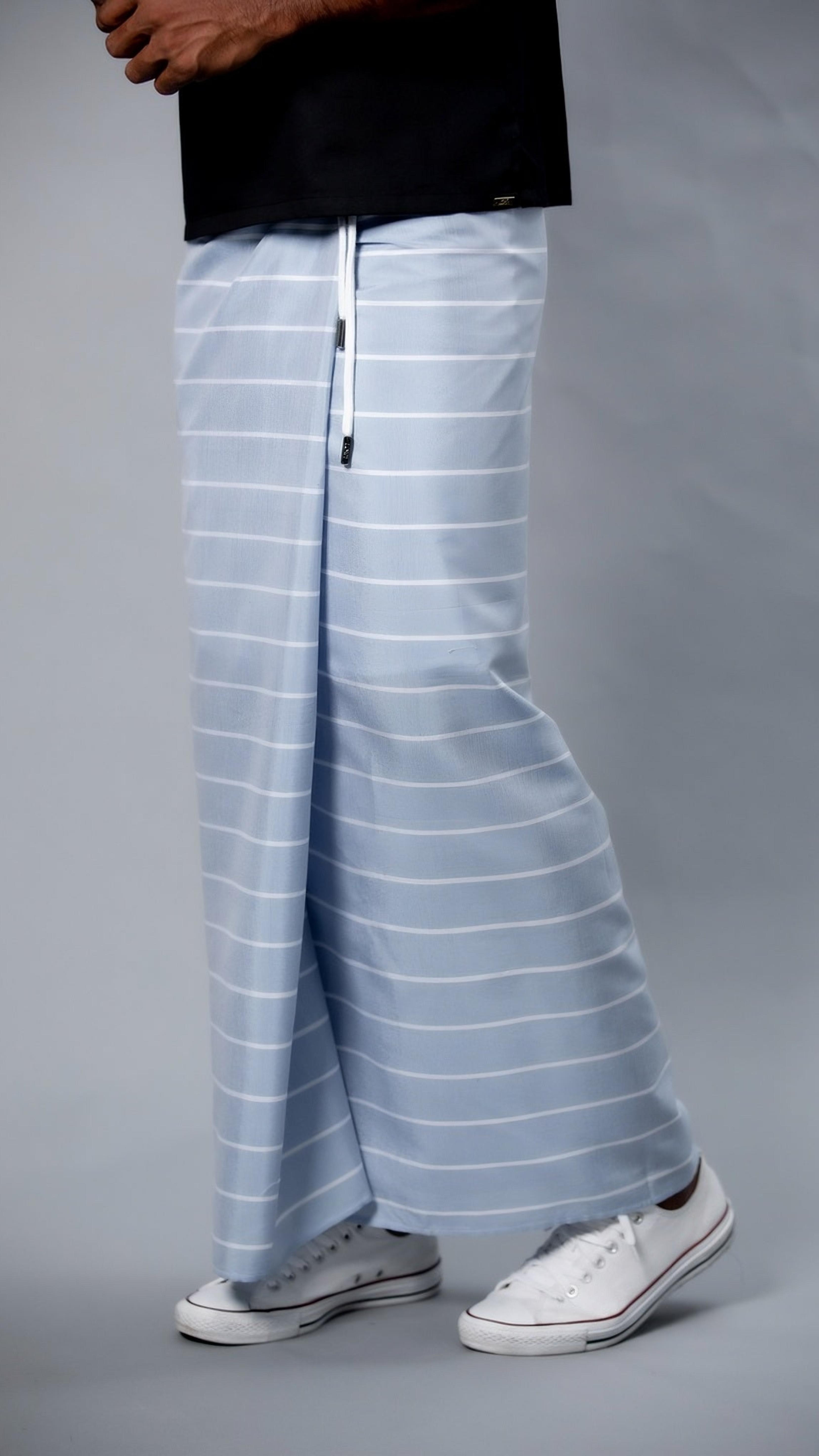 Classic Nautical Sarong in Pastel Blue with White Stripes
